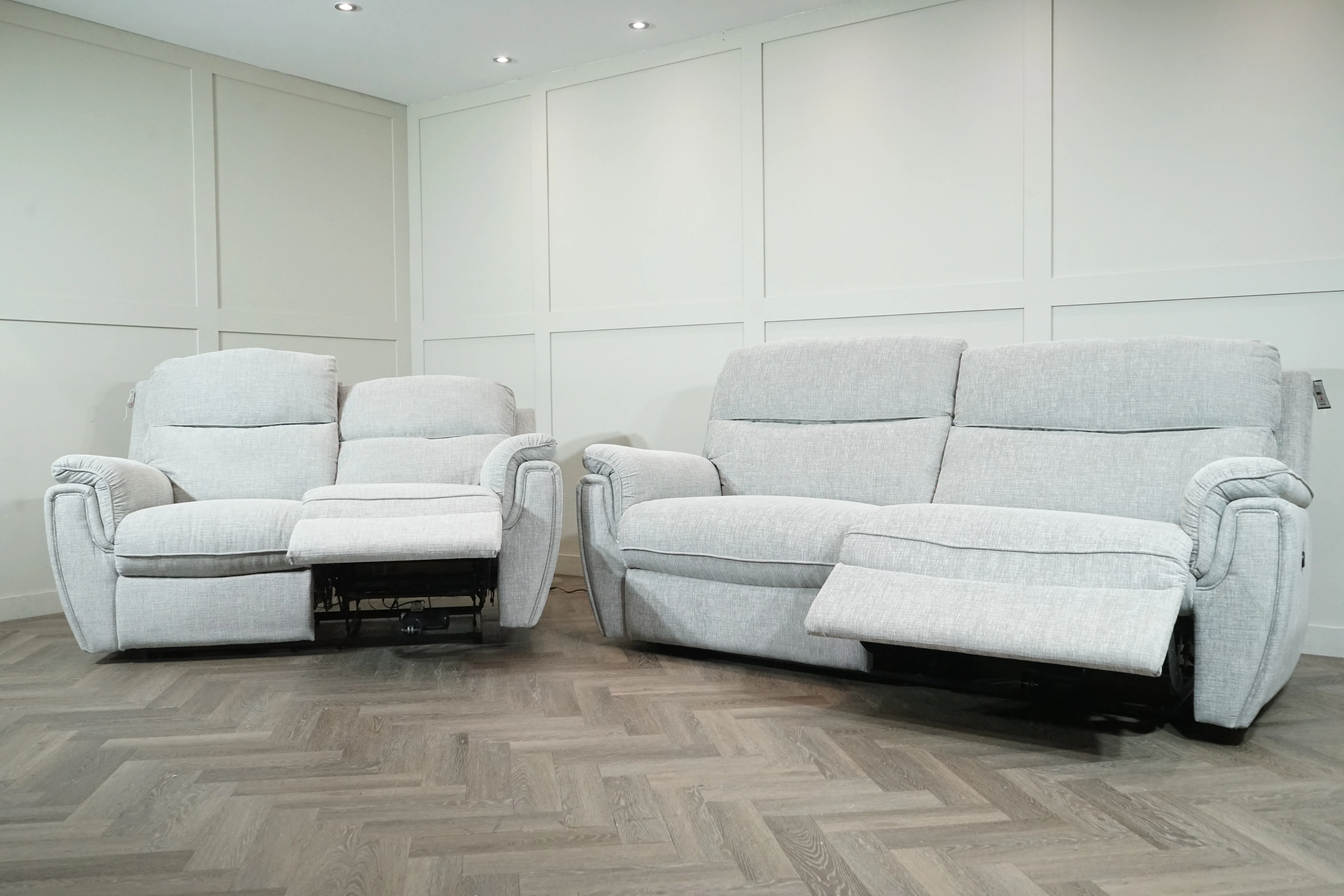 Ashbury 3 & 2 Seater Power Reclining Sofa Set, Silver Weave - Image 4