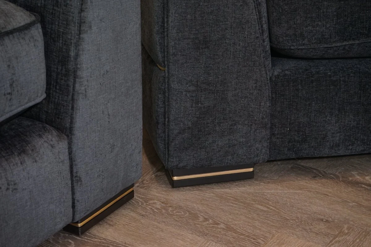 Magnifico 3 Seater Sofa & Armchair, Black  / Gold Mix Chenille FREE Footstool - Image 11