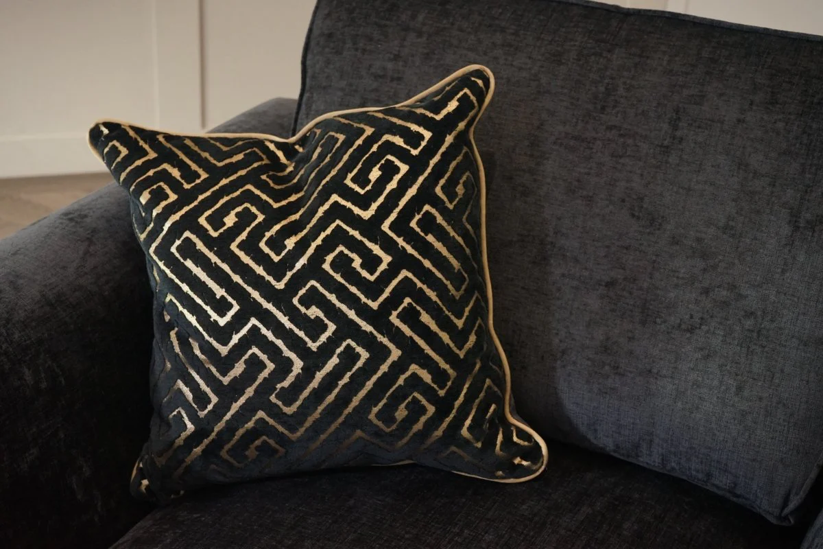 Magnifico 3 Seater Sofa & Armchair, Black  / Gold Mix Chenille FREE Footstool - Image 13