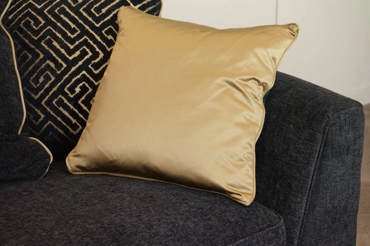 Magnifico 3 Seater Sofa & Armchair, Black  / Gold Mix Chenille FREE Footstool - Image 7