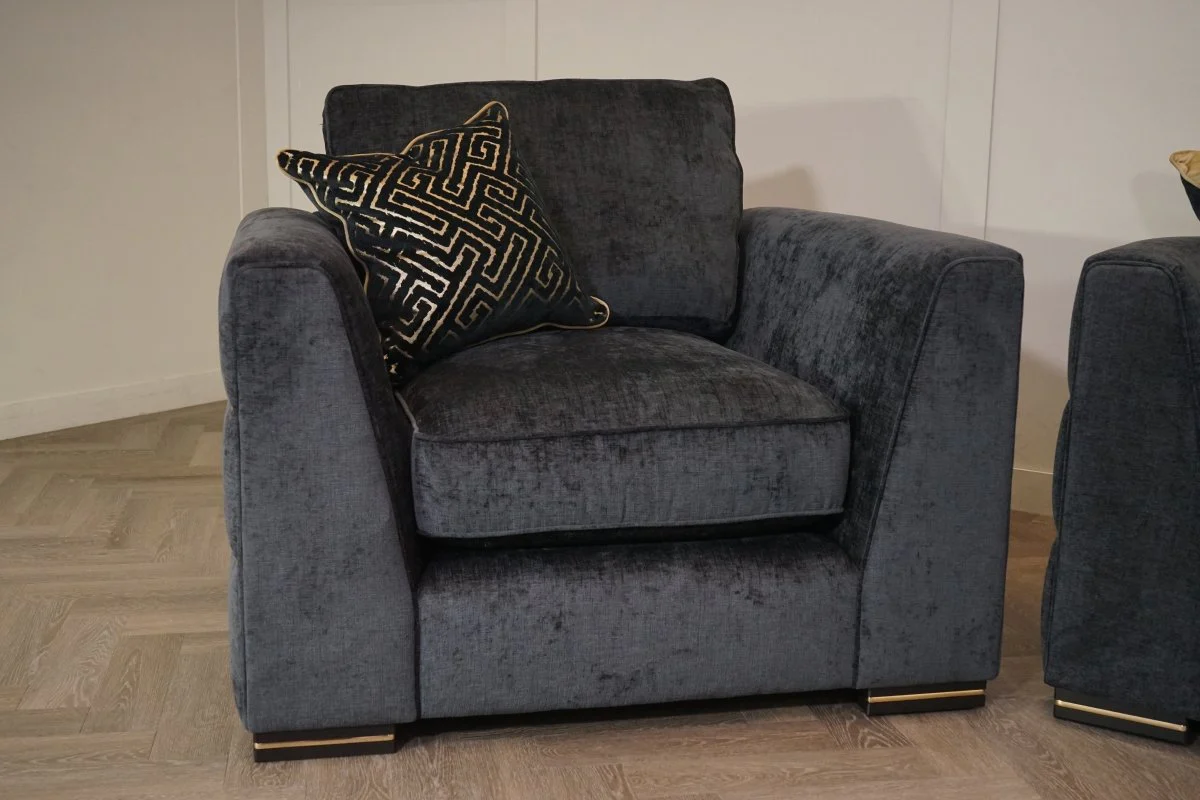 Magnifico 3 Seater Sofa & Armchair, Black  / Gold Mix Chenille FREE Footstool - Image 9