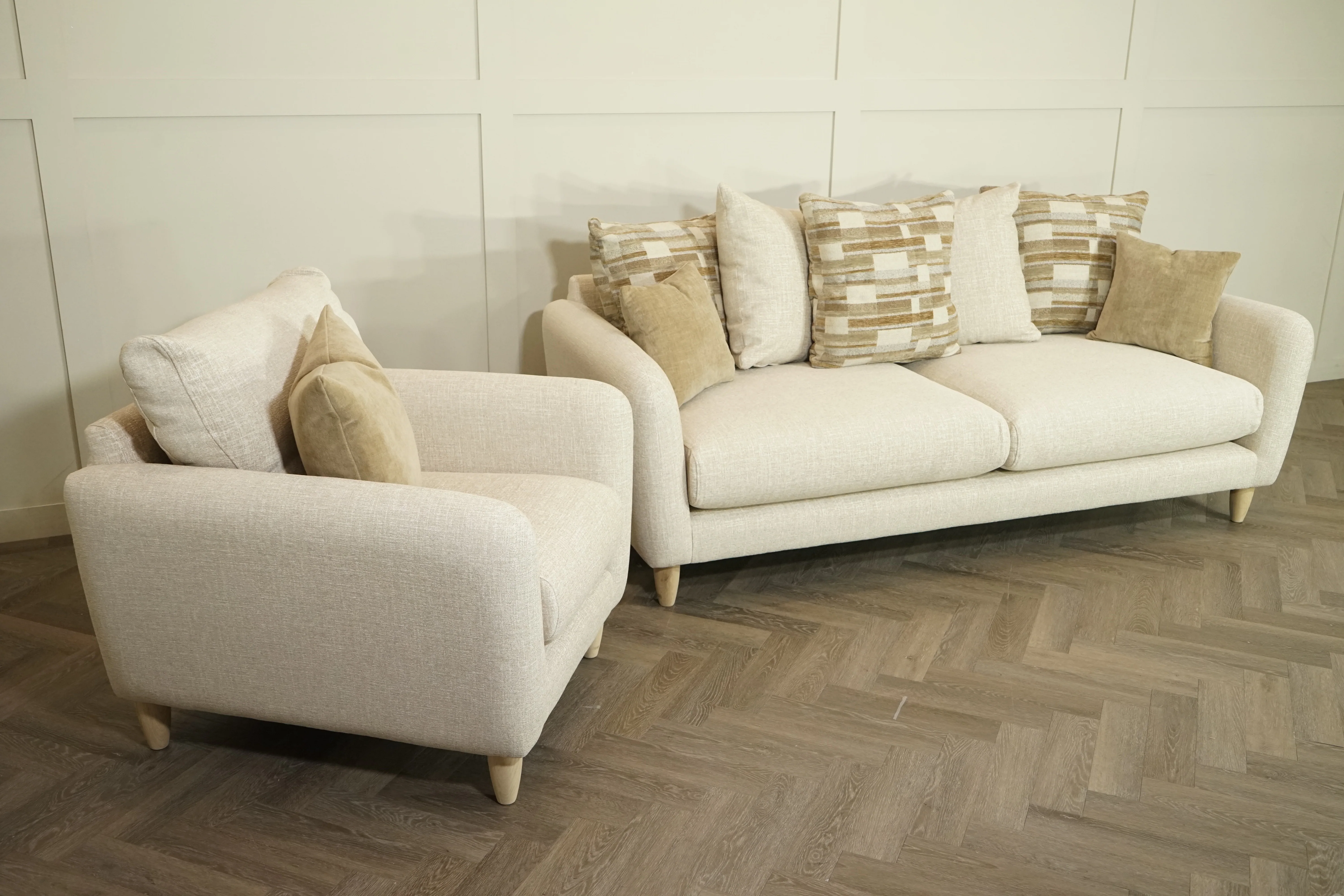 Boss Fabric 3 Seater Scatter Back Sofa & Armchair, Combination Mix Latte - Image 12