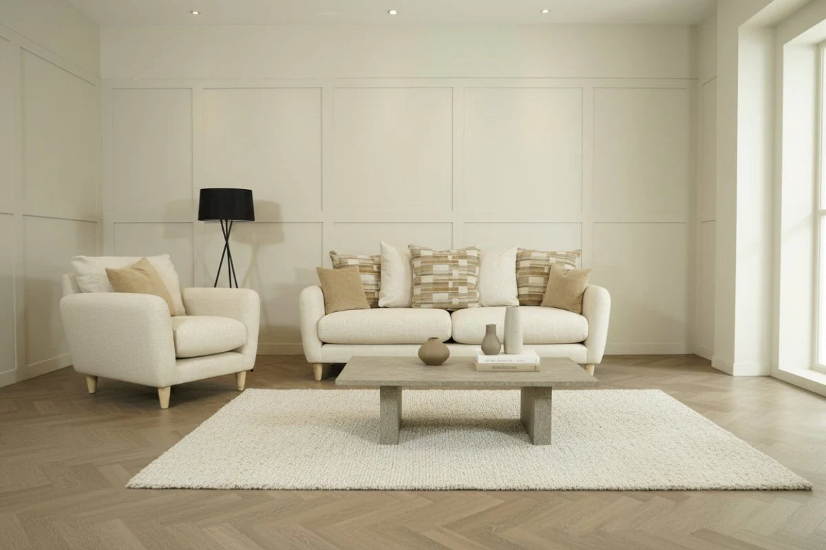 Boss Fabric 3 Seater Scatter Back Sofa & Armchair, Combination Mix Latte - Image 3