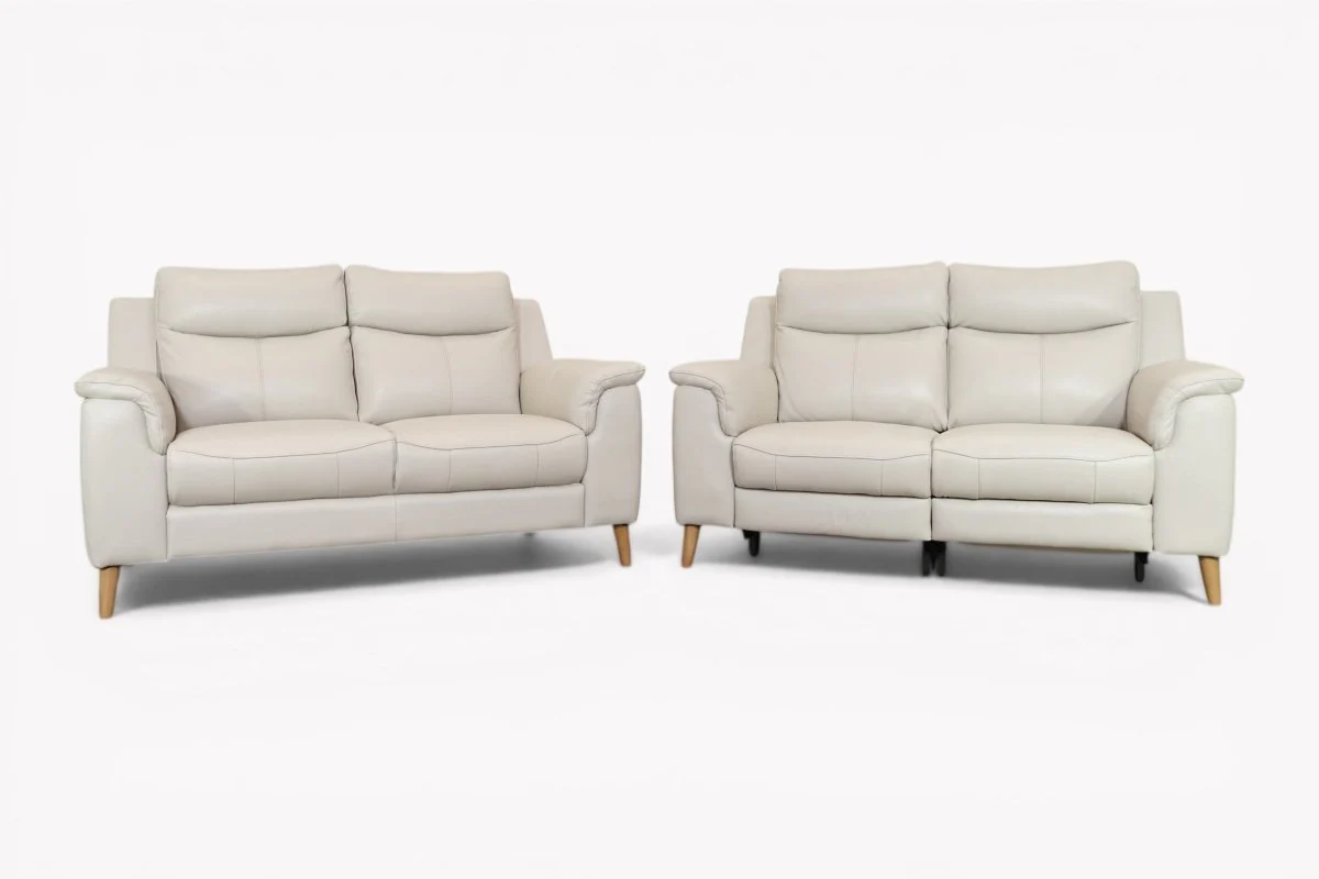 Brodie 2+2 Seater Leather Sofas, Club Light Grey