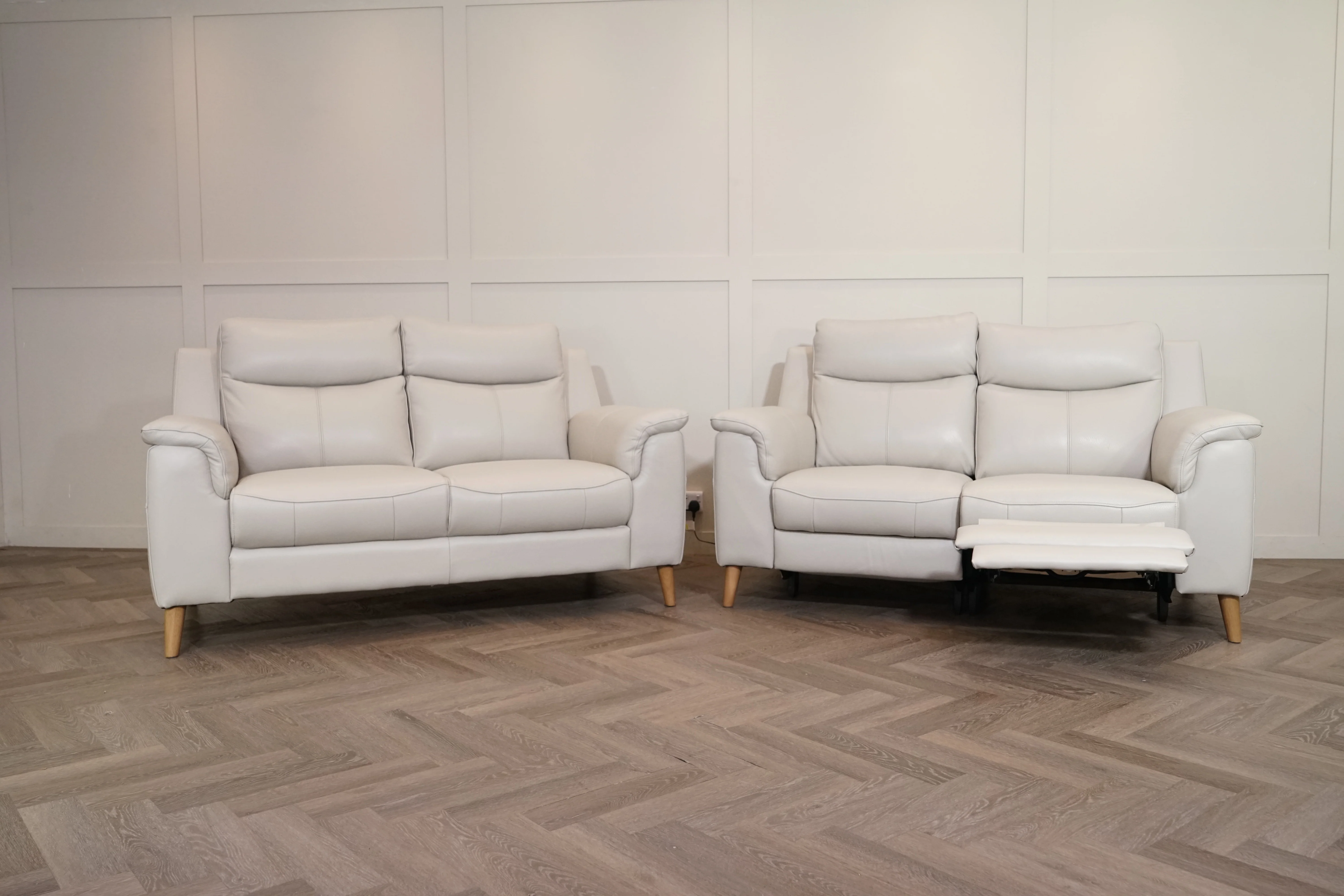 Brodie 2+2 Seater Leather Sofas, Club Light Grey - Image 10
