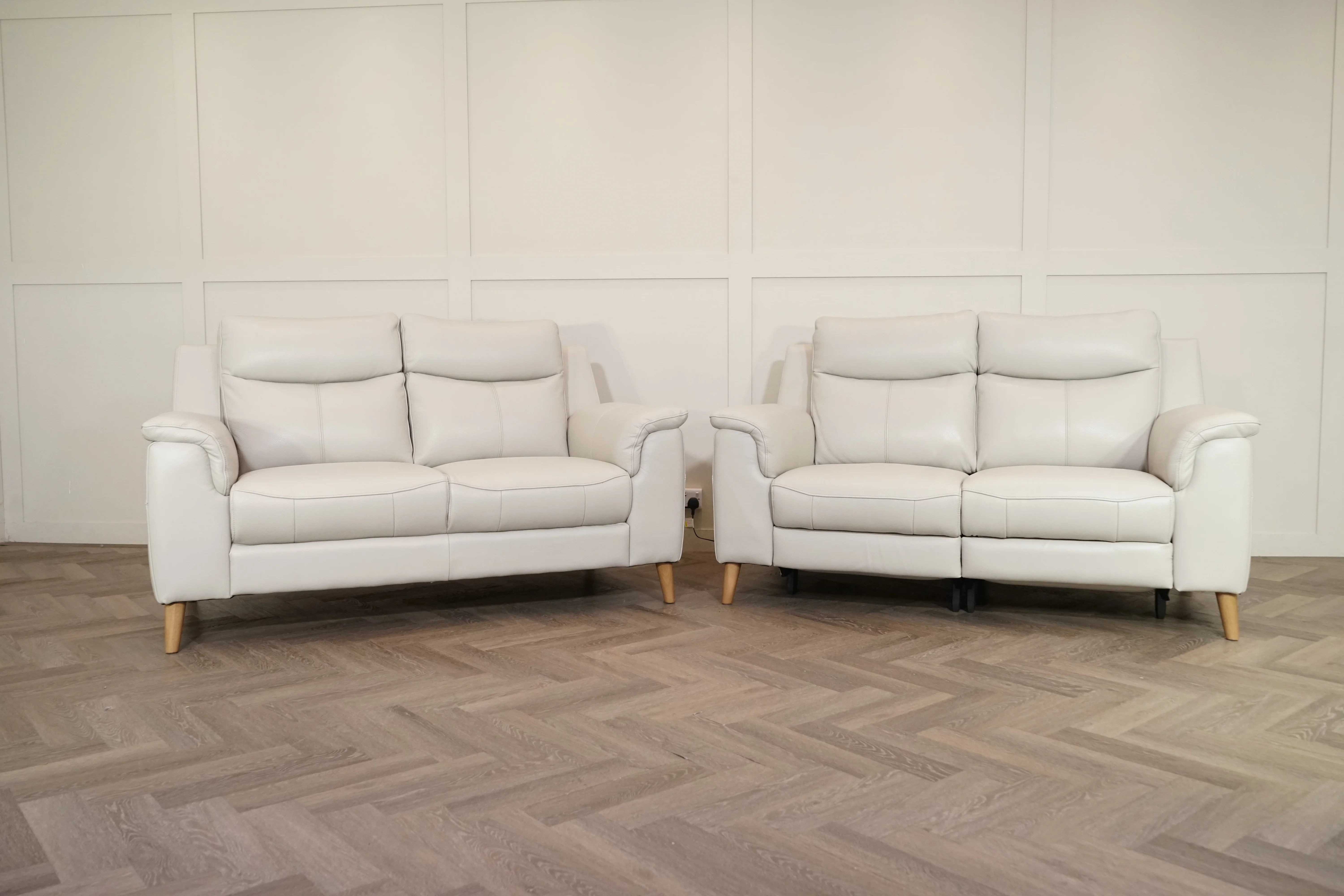 Brodie 2+2 Seater Leather Sofas, Club Light Grey - Image 4