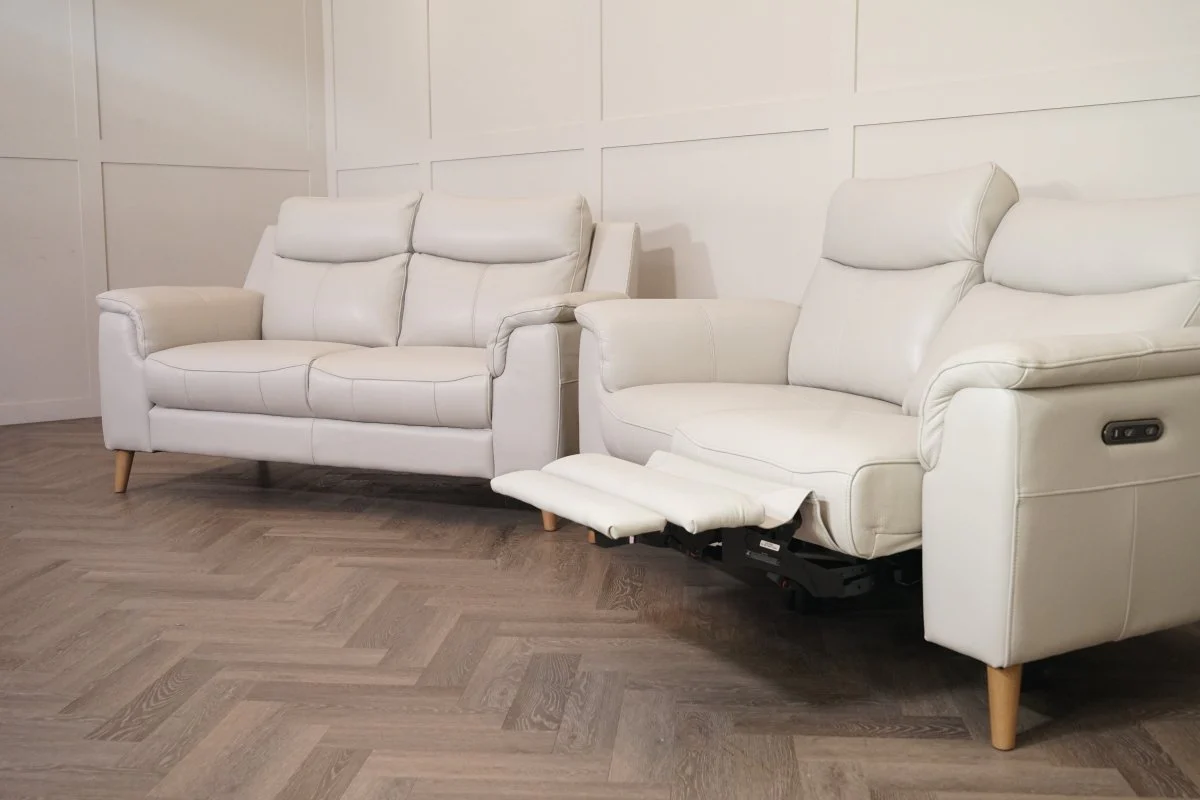 Brodie 2+2 Seater Leather Sofas, Club Light Grey - Image 6
