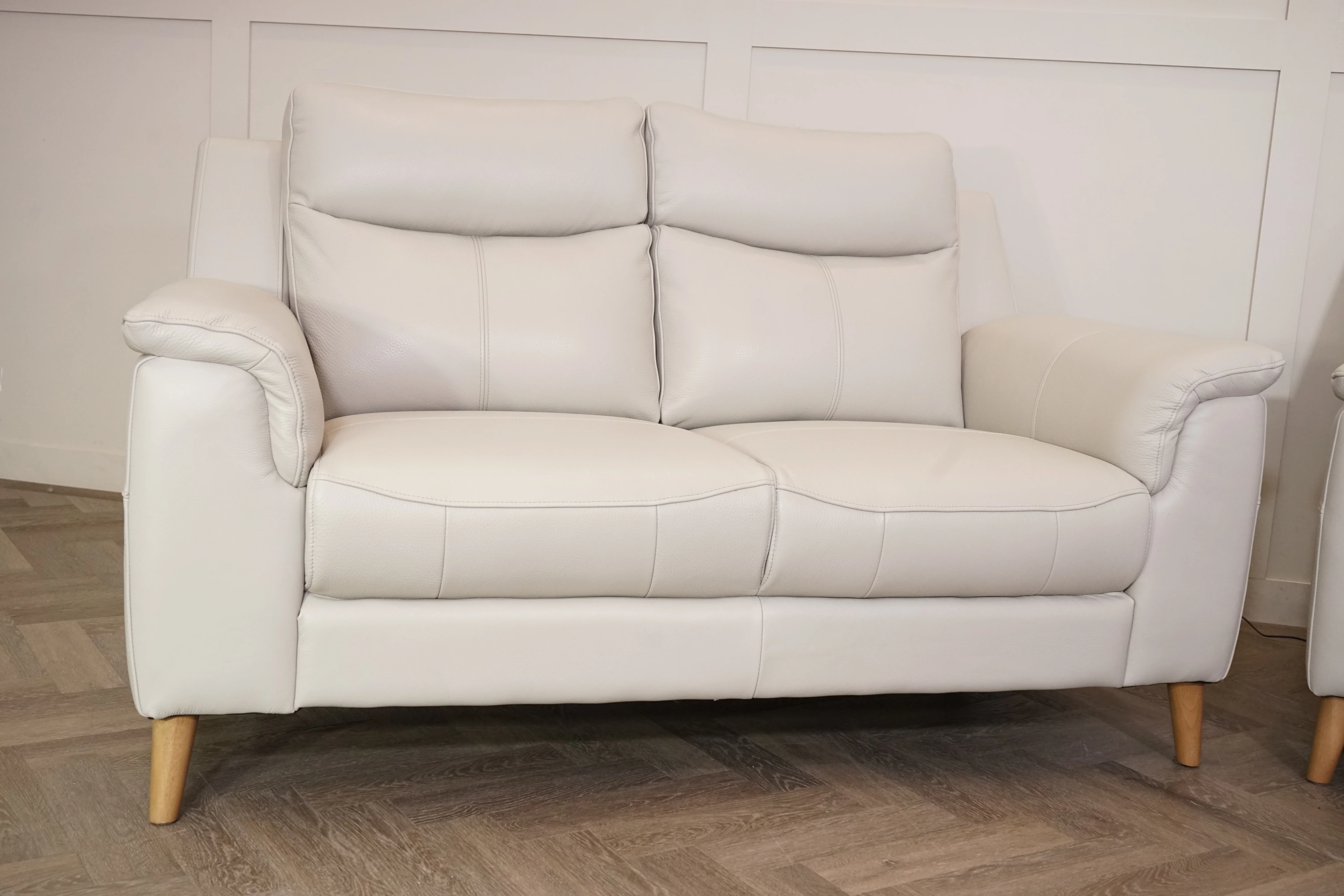 Brodie 2+2 Seater Leather Sofas, Club Light Grey - Image 7