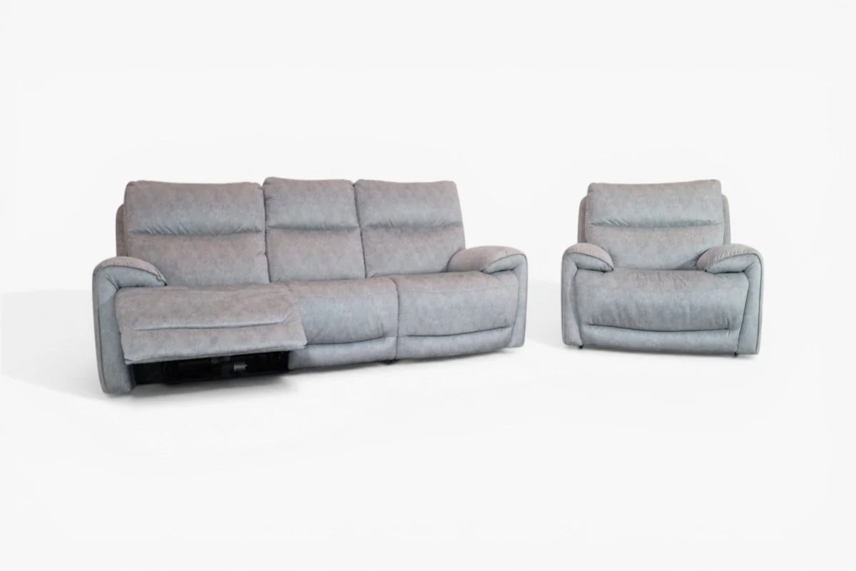 Caldbeck Fabric 3 Seater Power Recliner Sofa & Static Armchair, Artemisia Grey