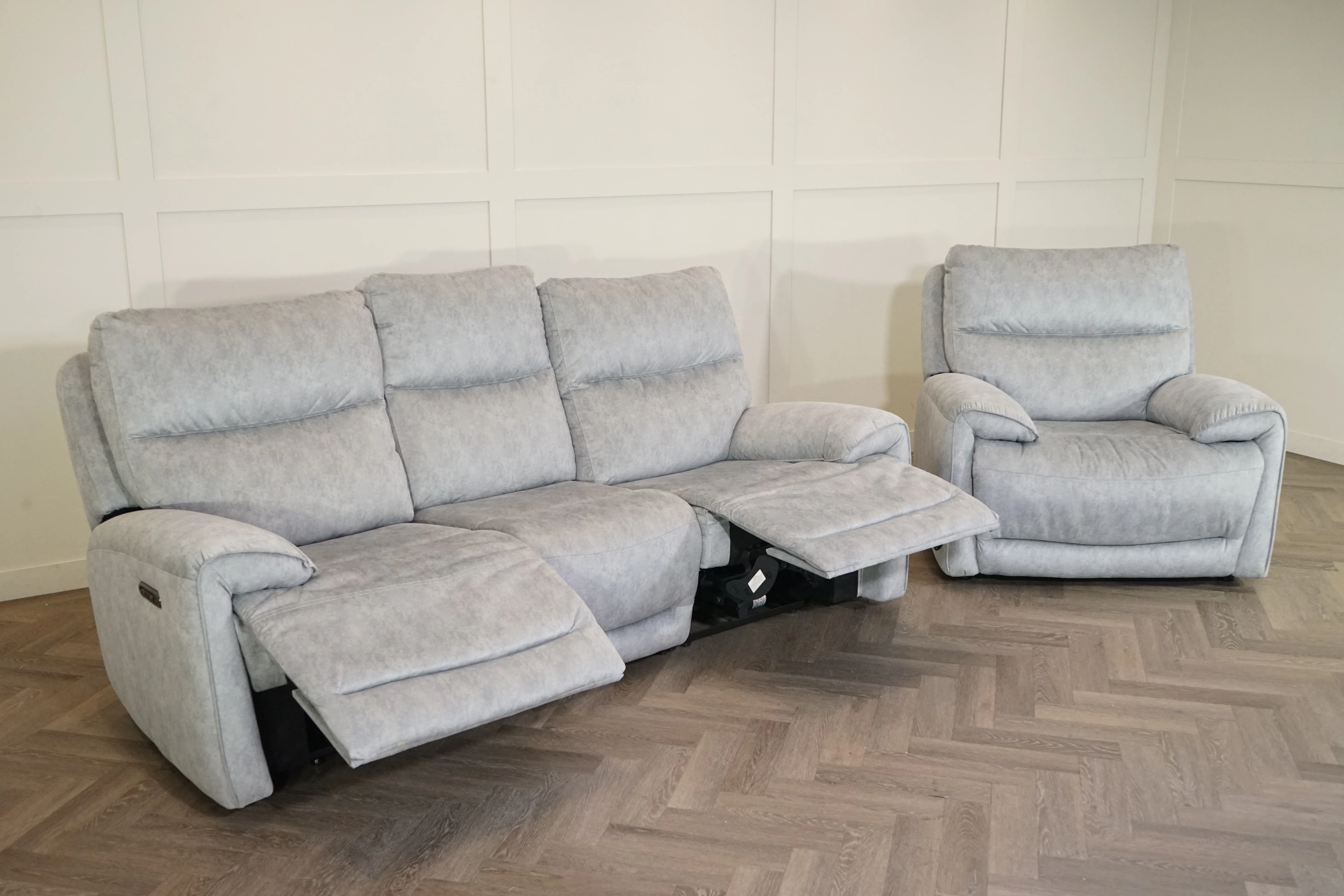 Caldbeck Fabric 3 Seater Power Recliner Sofa & Static Armchair, Artemisia Grey - Image 12