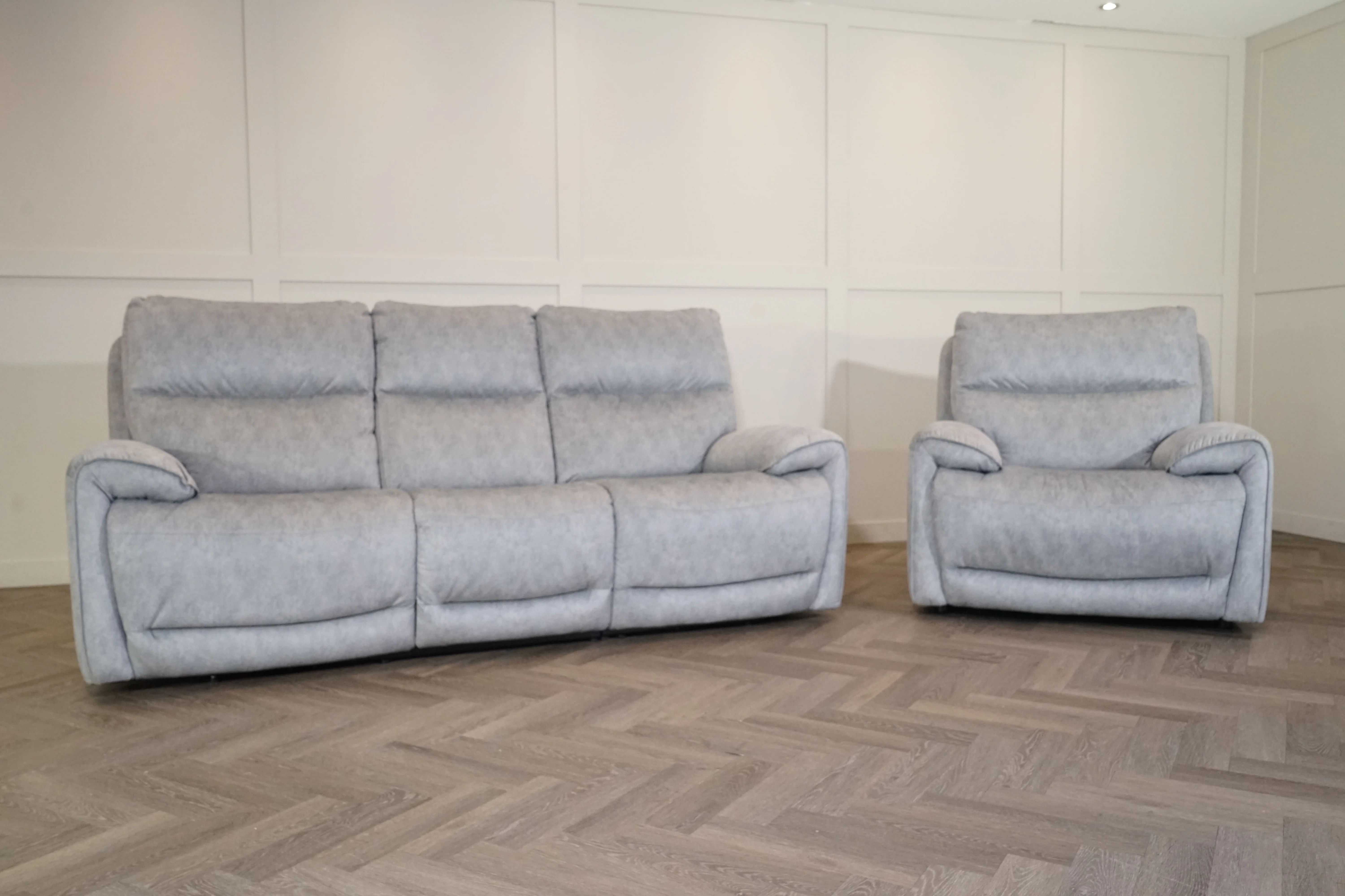 Caldbeck Fabric 3 Seater Power Recliner Sofa & Static Armchair, Artemisia Grey - Image 3