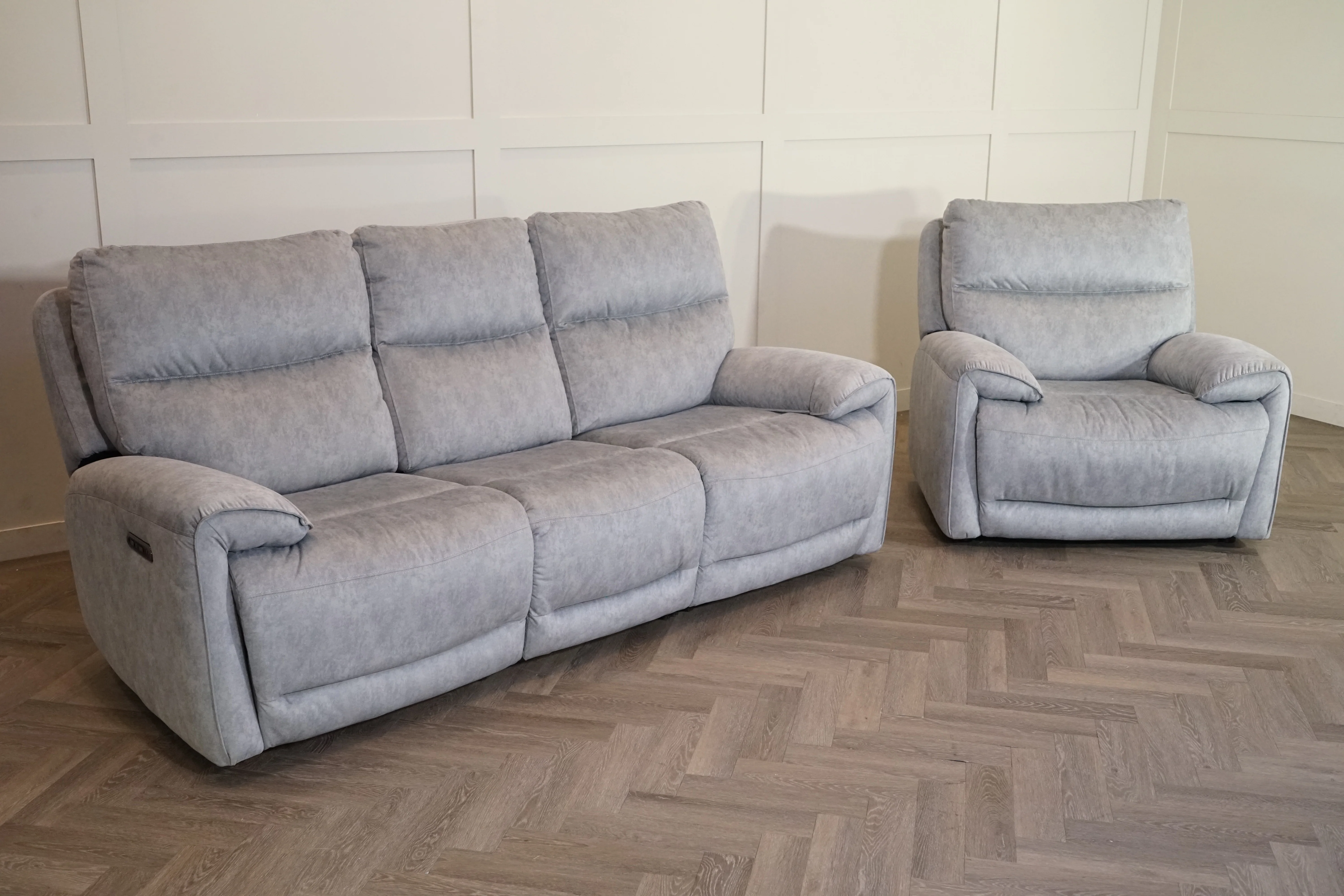 Caldbeck Fabric 3 Seater Power Recliner Sofa & Static Armchair, Artemisia Grey - Image 8