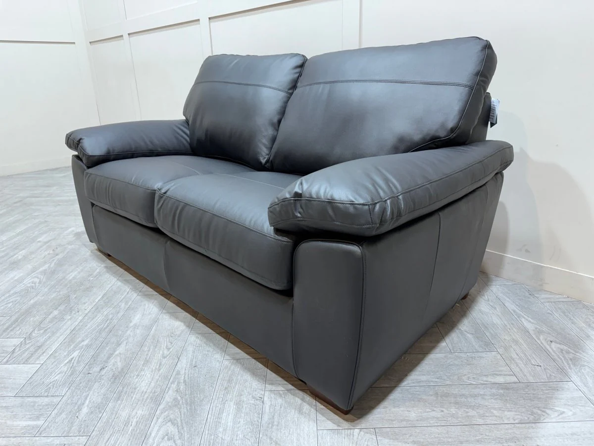 Camden Medium 2 Seater Leather Sofa, Matt Black - Image 6