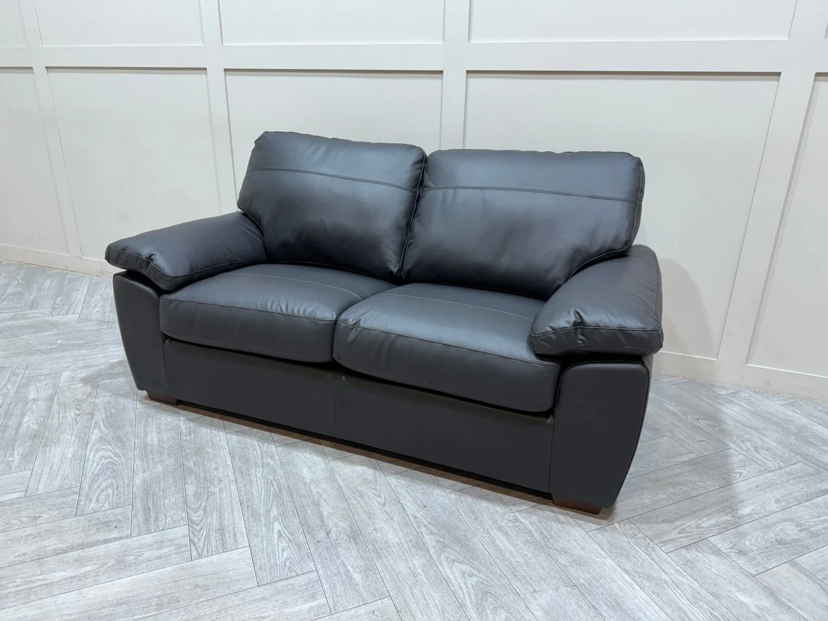 Camden Medium 2 Seater Leather Sofa, Matt Black - Image 8