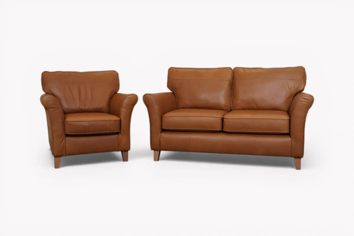 Charlotte II Leather 2 Seater Sofa & Armchair, Premium Caramel