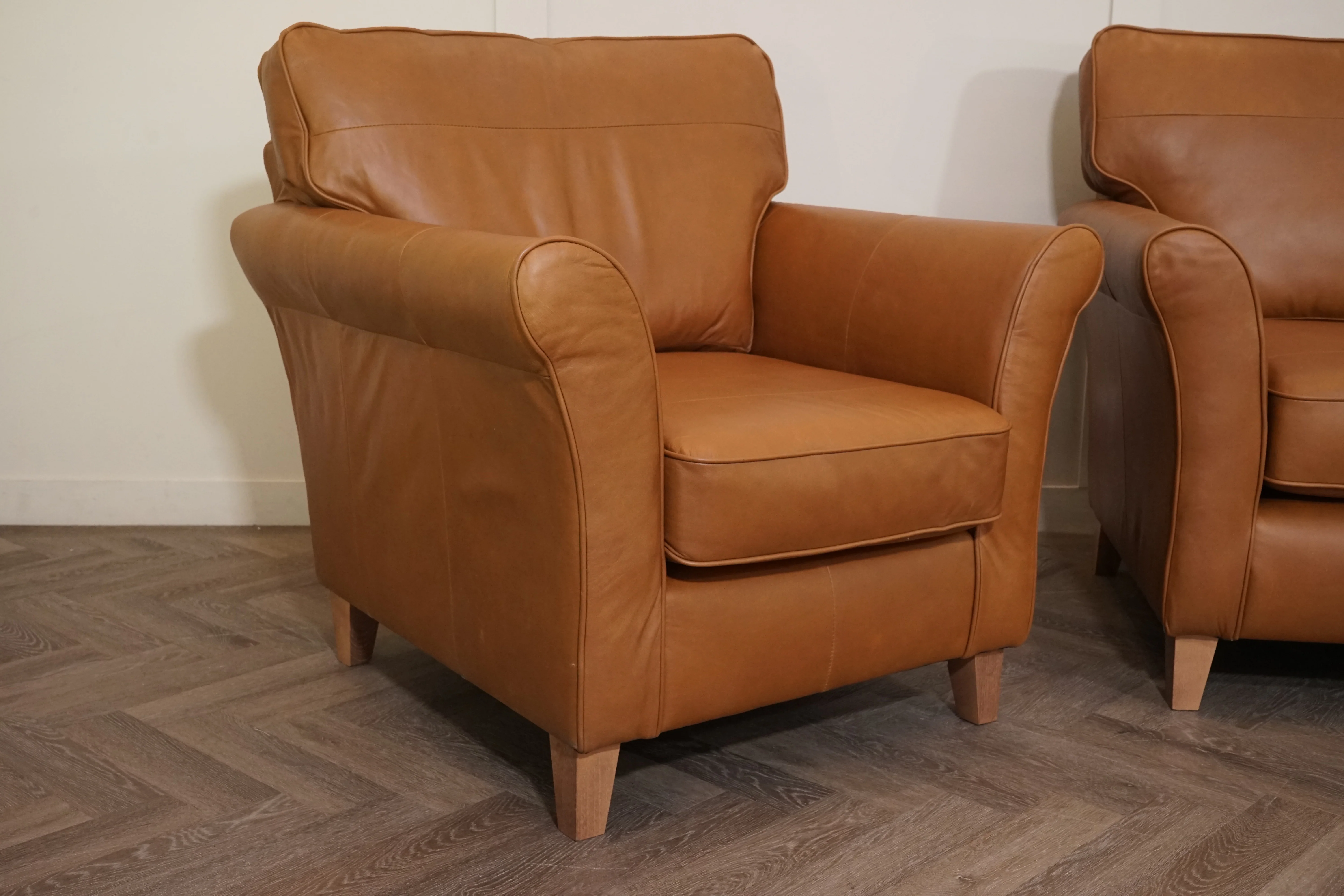 Charlotte II Leather 2 Seater Sofa & Armchair, Premium Caramel - Image 6