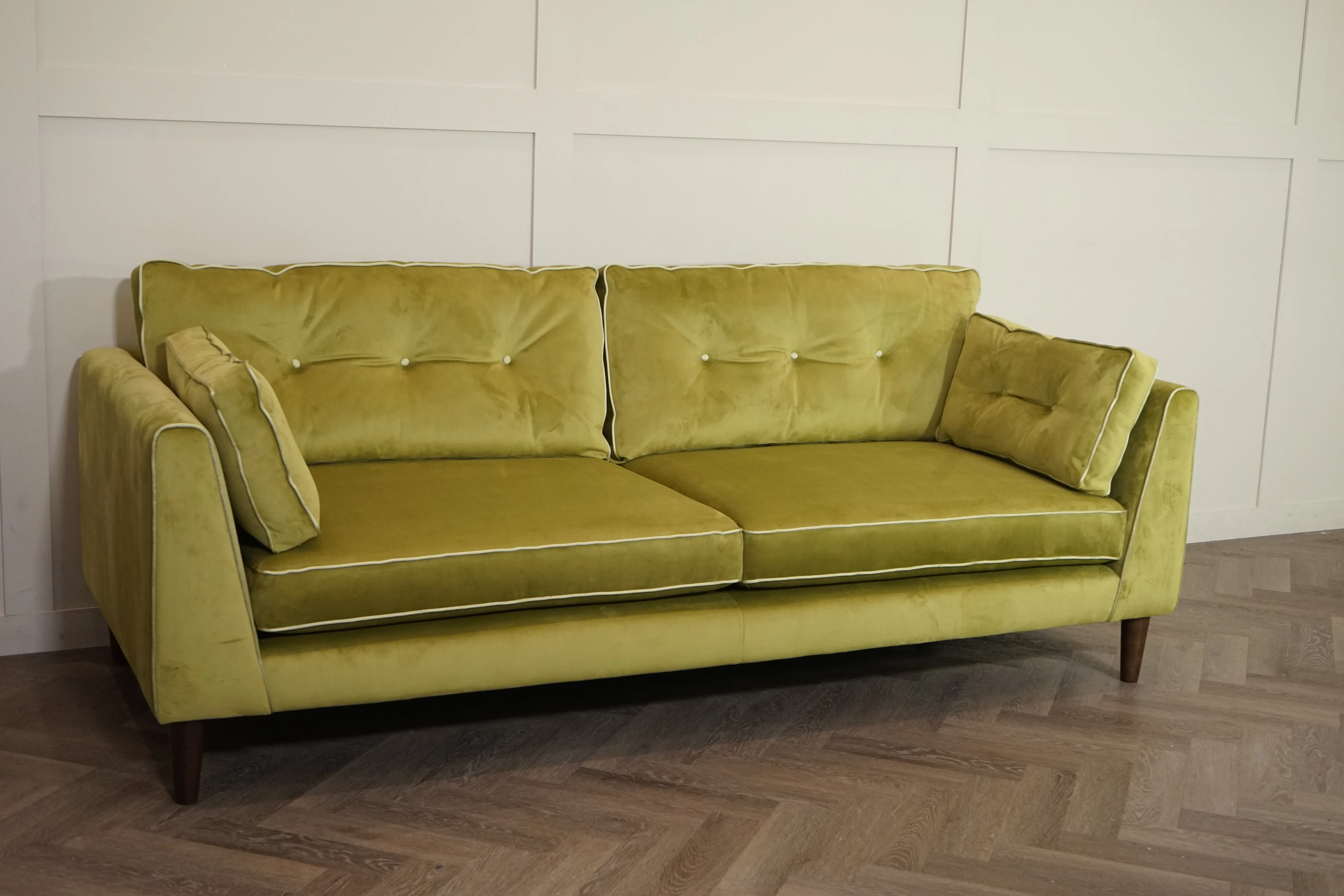 Century 4 Seater Sofa, Smooth Plush Olive - Image 4