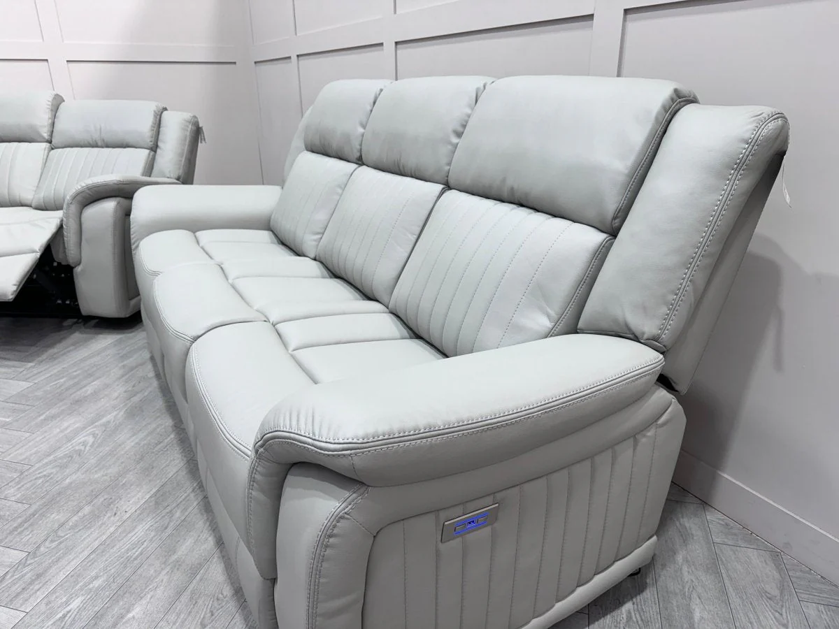 Domino Power Reclining 3 + 2 Seater Sofa, Dark Grey Leather - Image 7