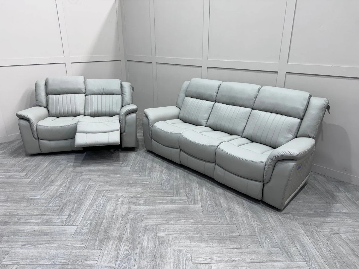 Domino Power Reclining 3 + 2 Seater Sofa, Dark Grey Leather - Image 9