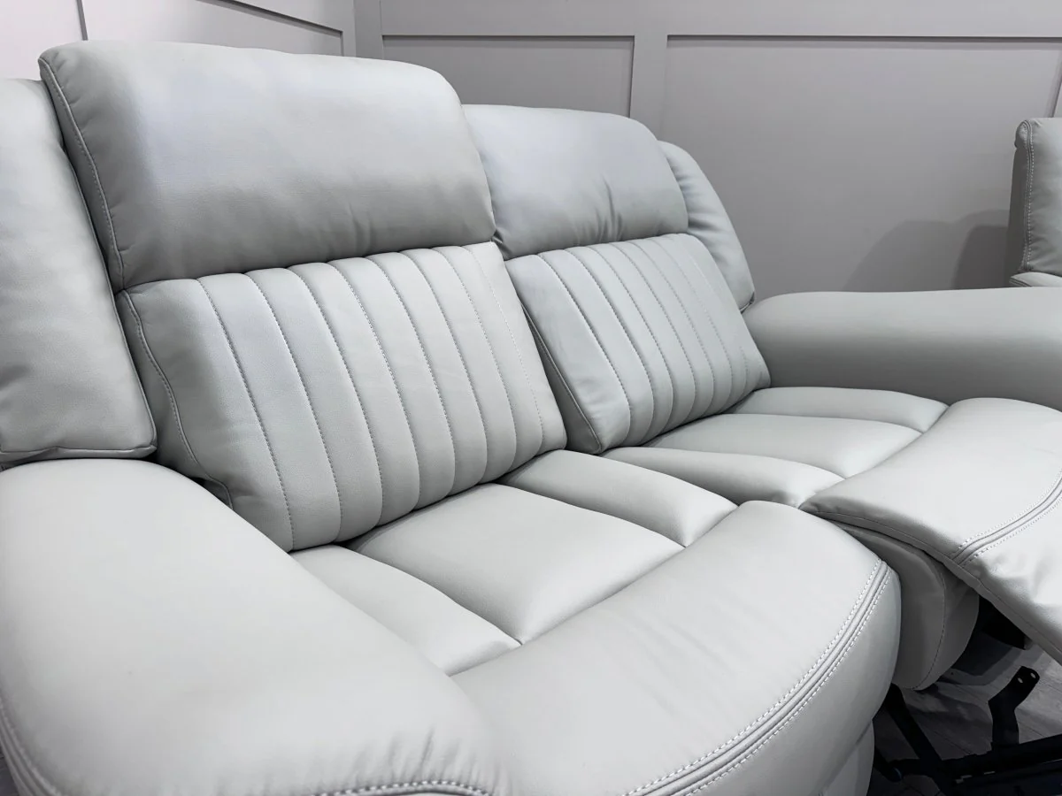Domino Power Reclining 3 + 2 Seater Sofa, Light Grey Leather - Image 10