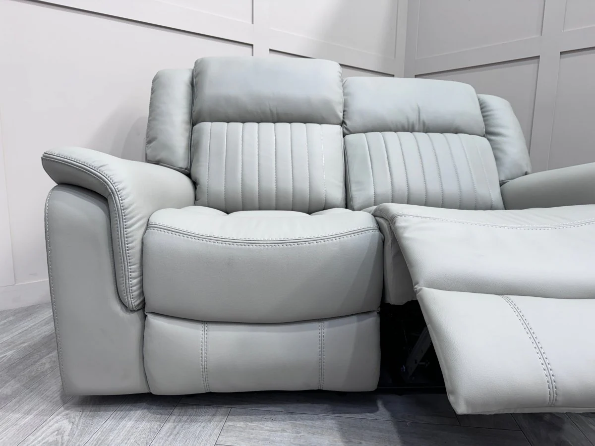 Domino Power Reclining 3 + 2 Seater Sofa, Light Grey Leather - Image 11