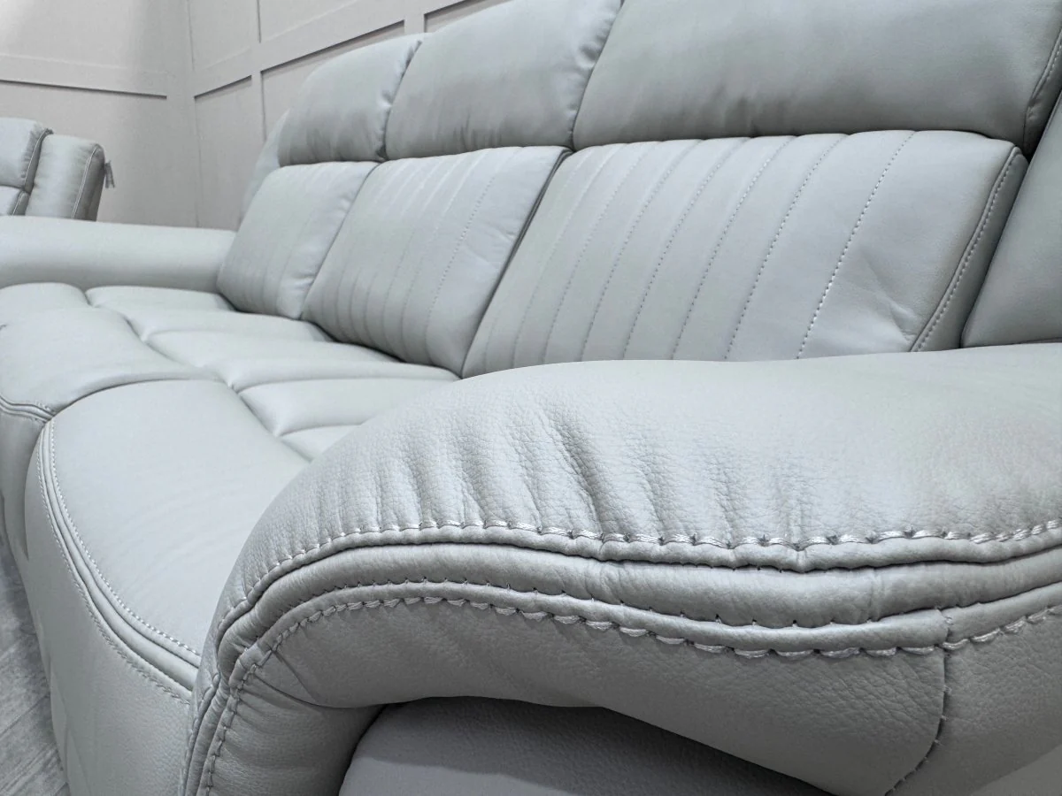 Domino Power Reclining 3 + 2 Seater Sofa, Light Grey Leather - Image 4