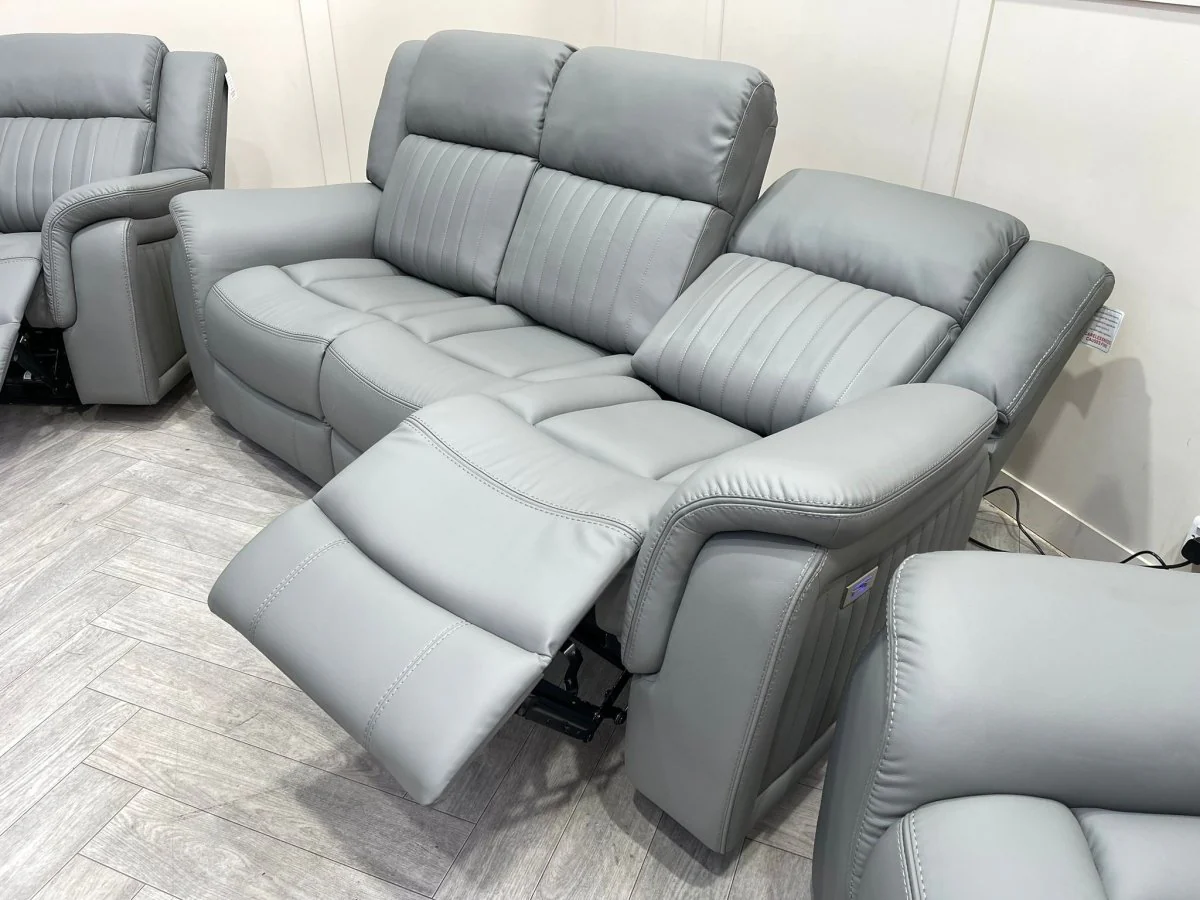 Domino Power Reclining 3 Seater Sofa & 2 Armchairs, Dark Grey Leather - Image 6