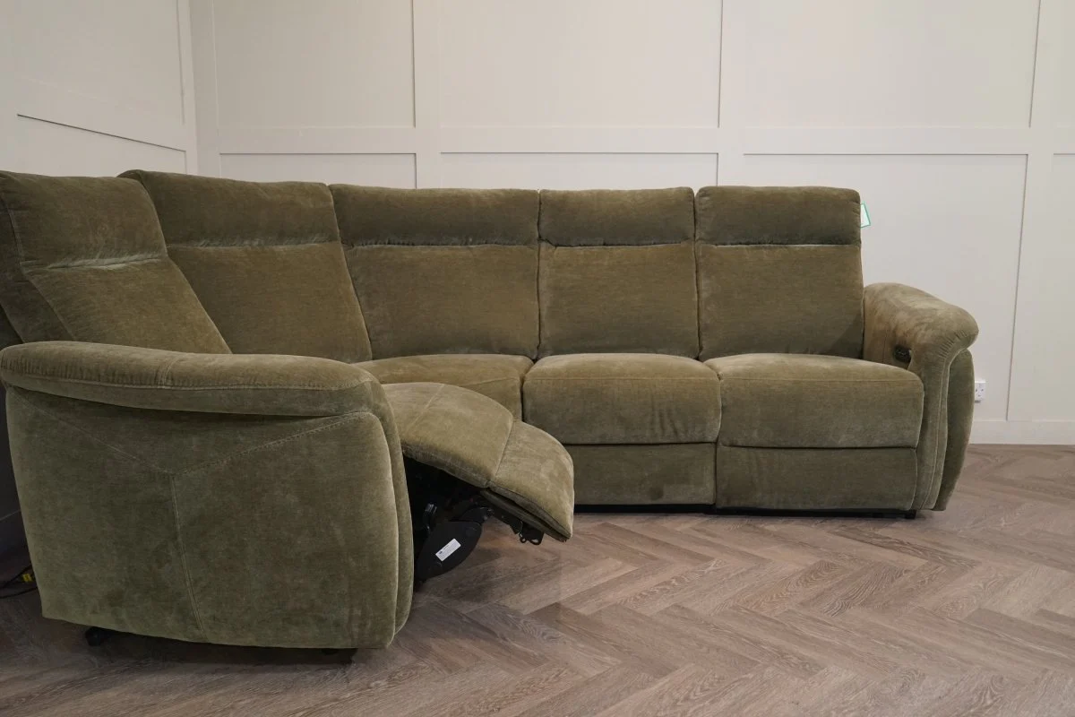 Dublin Modular Power Recliner Corner Sofa with Power Headrests, Olive Fabric - Image 10
