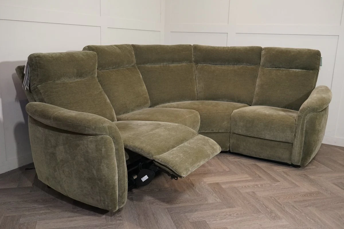Dublin Modular Power Recliner Corner Sofa with Power Headrests, Olive Fabric - Image 12