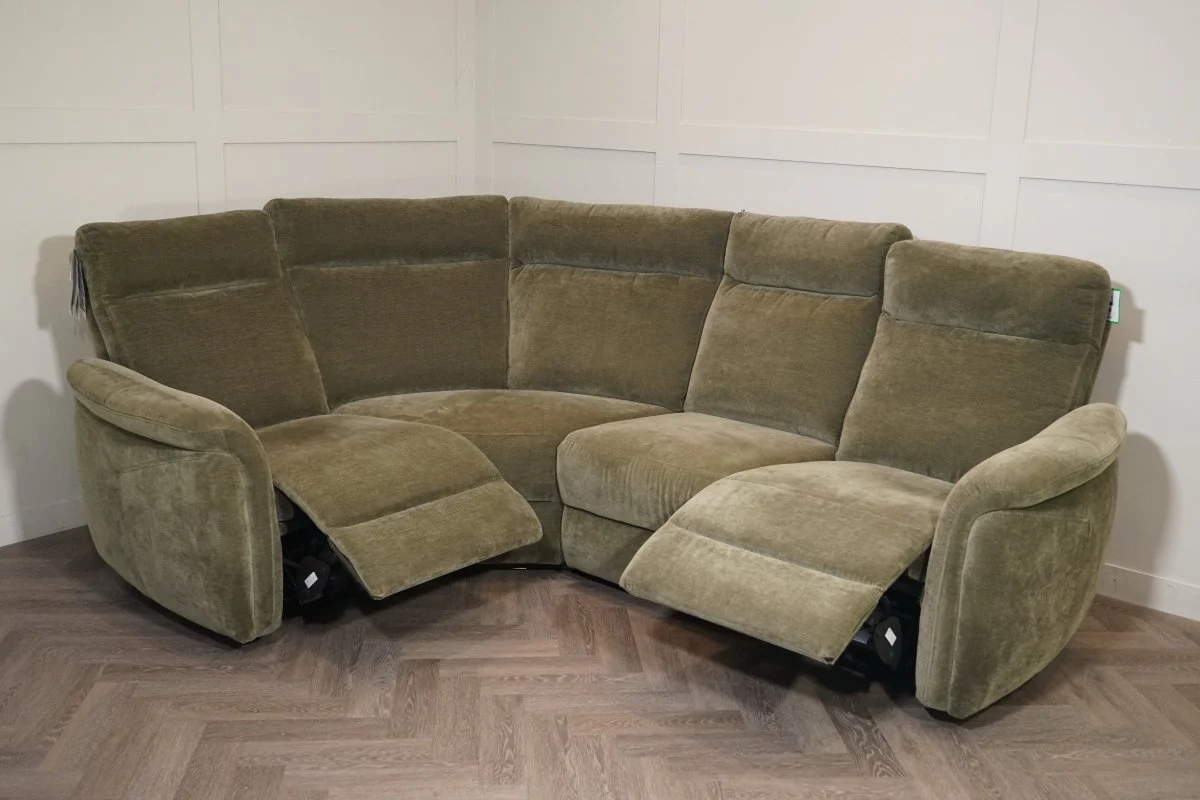 Dublin Modular Power Recliner Corner Sofa with Power Headrests, Olive Fabric - Image 8