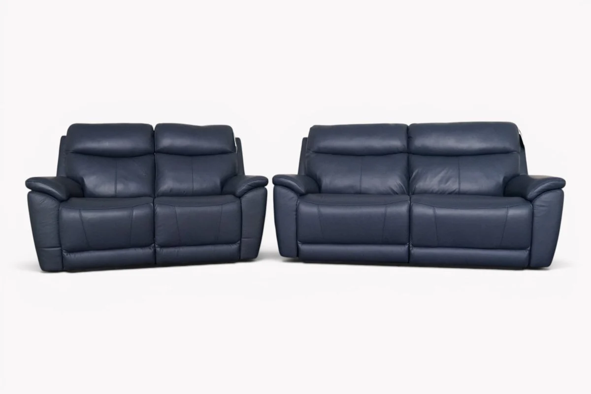 Eldwick Leather 3 + 2 Seater Power Recliner Sofa Set, Midnight Blue