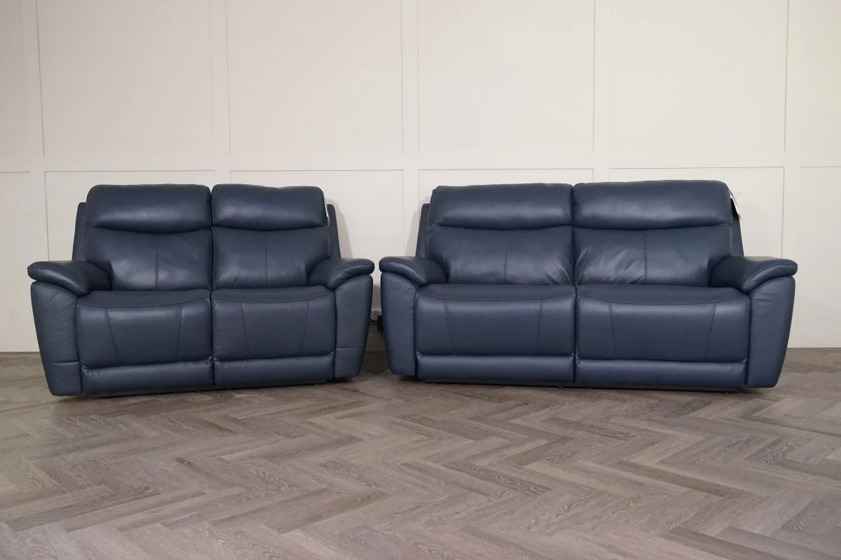 Eldwick Leather 3 + 2 Seater Power Recliner Sofa Set, Midnight Blue - Image 6