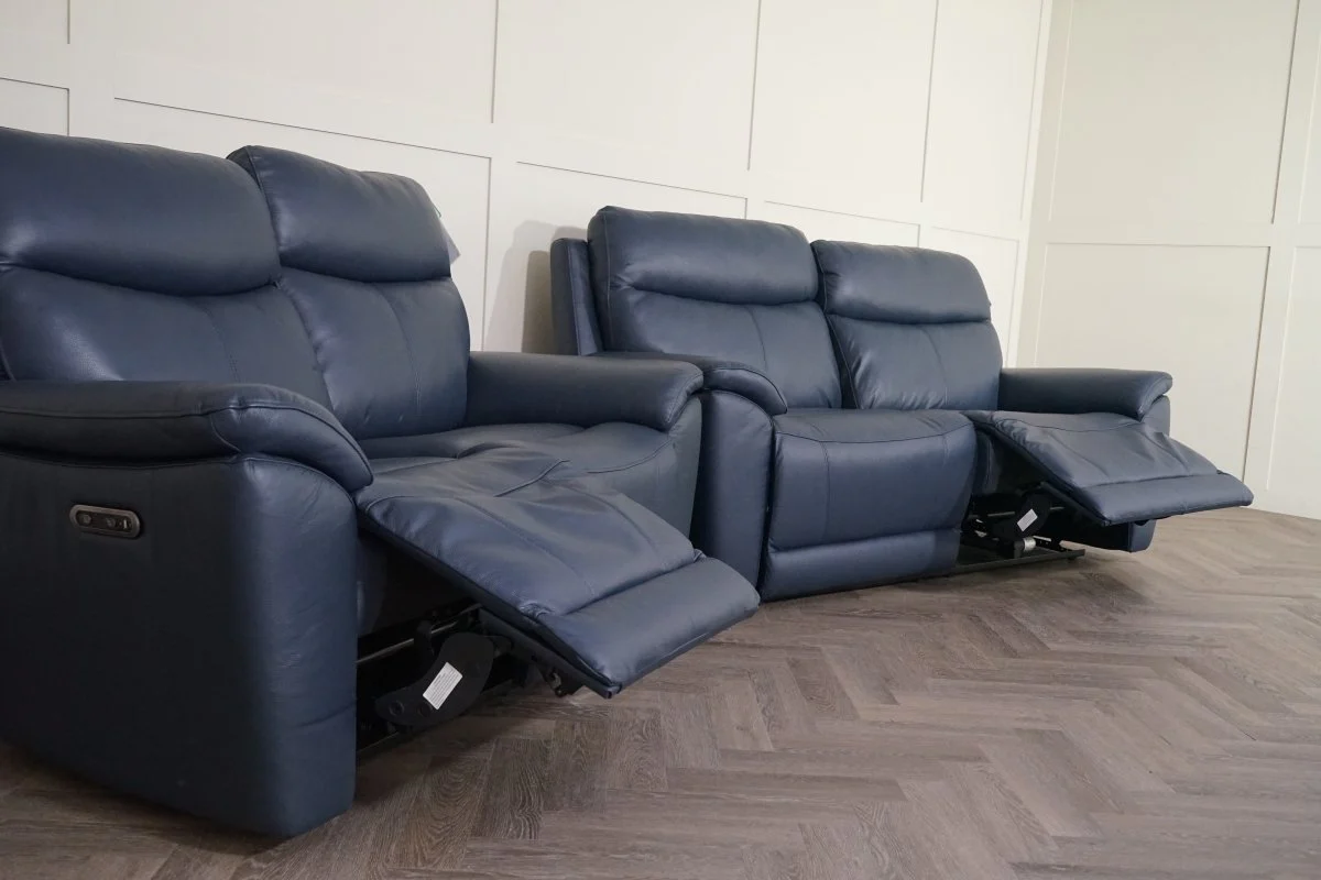 Eldwick Leather 3 + 2 Seater Power Recliner Sofa Set, Midnight Blue - Image 8