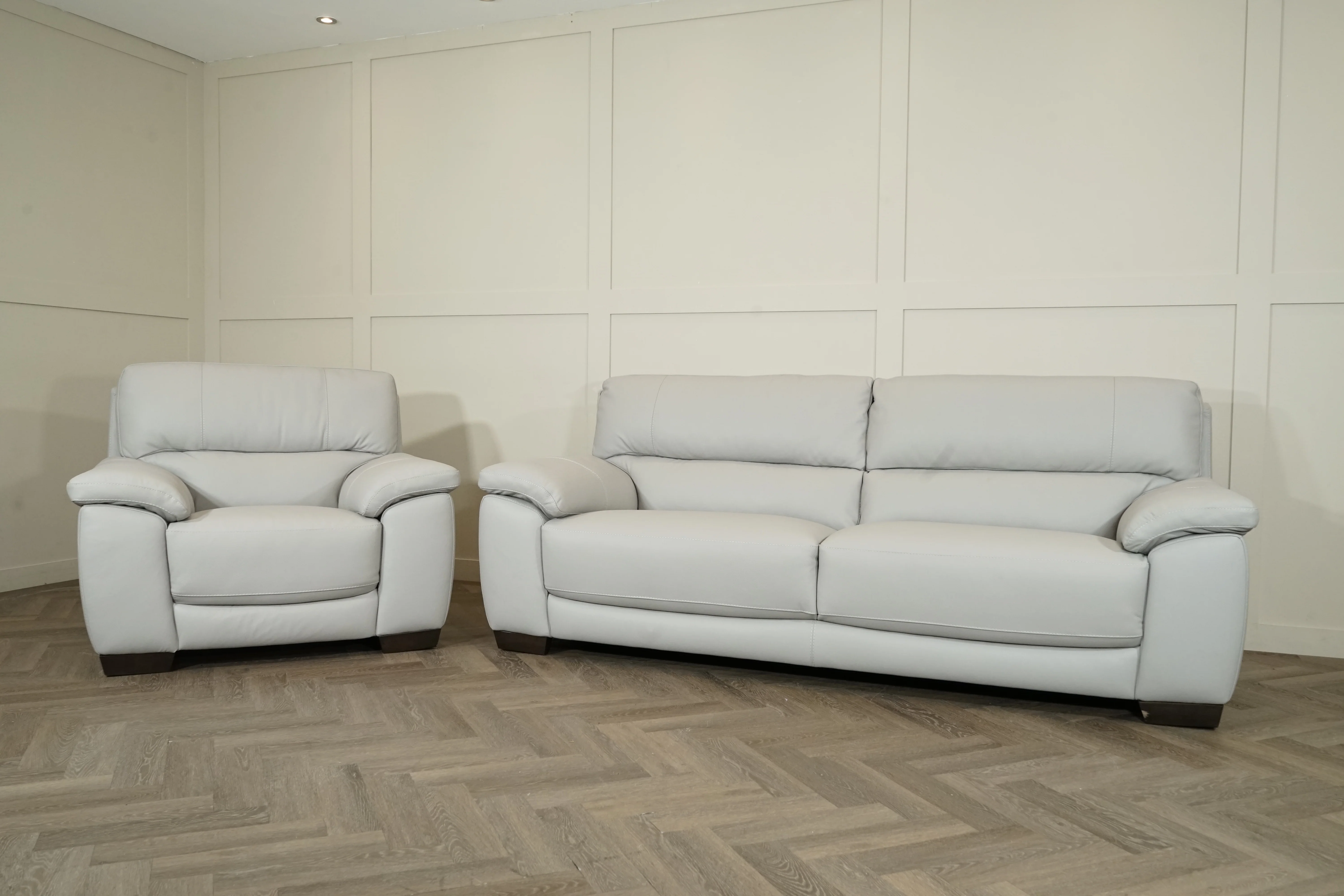 Haven Large 3 Seater Leather Sofa & Armchair, Dove Grey - Image 3