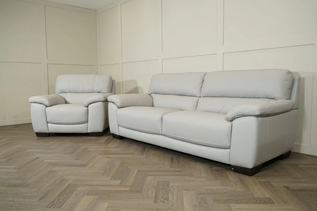 Haven Large 3 Seater Leather Sofa & Armchair, Dove Grey - Image 5