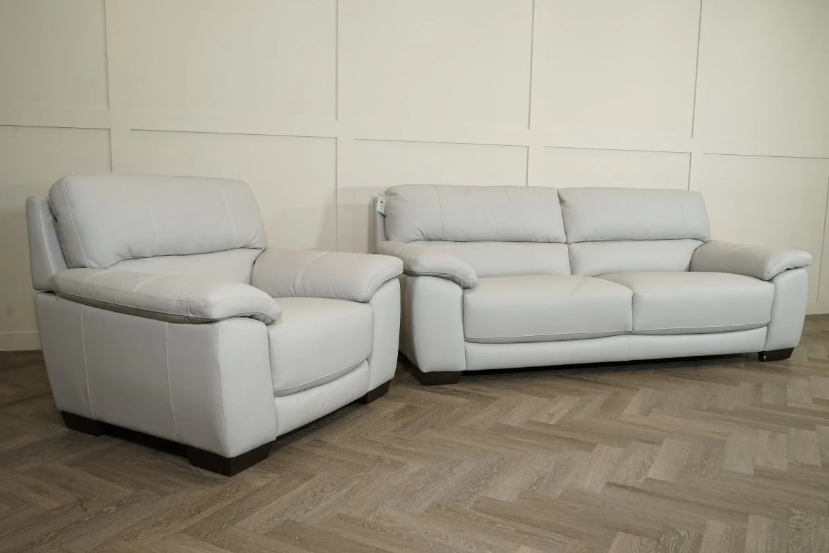 Haven Large 3 Seater Leather Sofa & Armchair, Dove Grey - Image 7