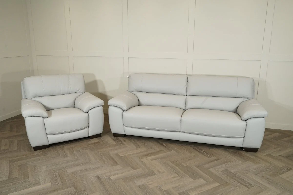 Haven Large 3 Seater Leather Sofa & Armchair, Dove Grey - Image 8