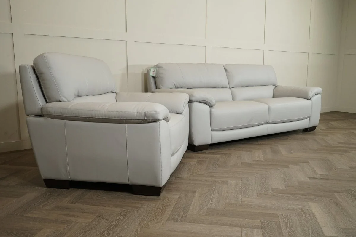 Haven Large 3 Seater Leather Sofa & Armchair, Dove Grey - Image 9