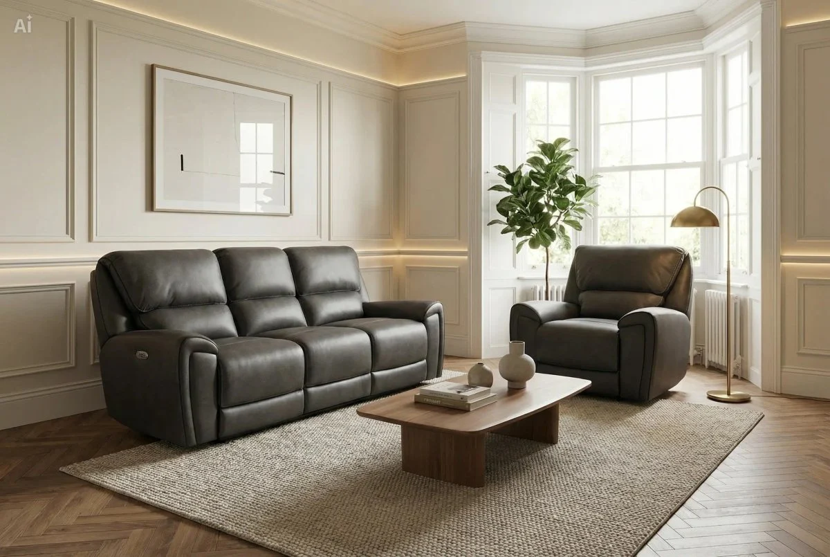 Hudson 3 Seater Power Reclining Sofa & Armchair Set – Endurance Fabric – Graphite - Image 2