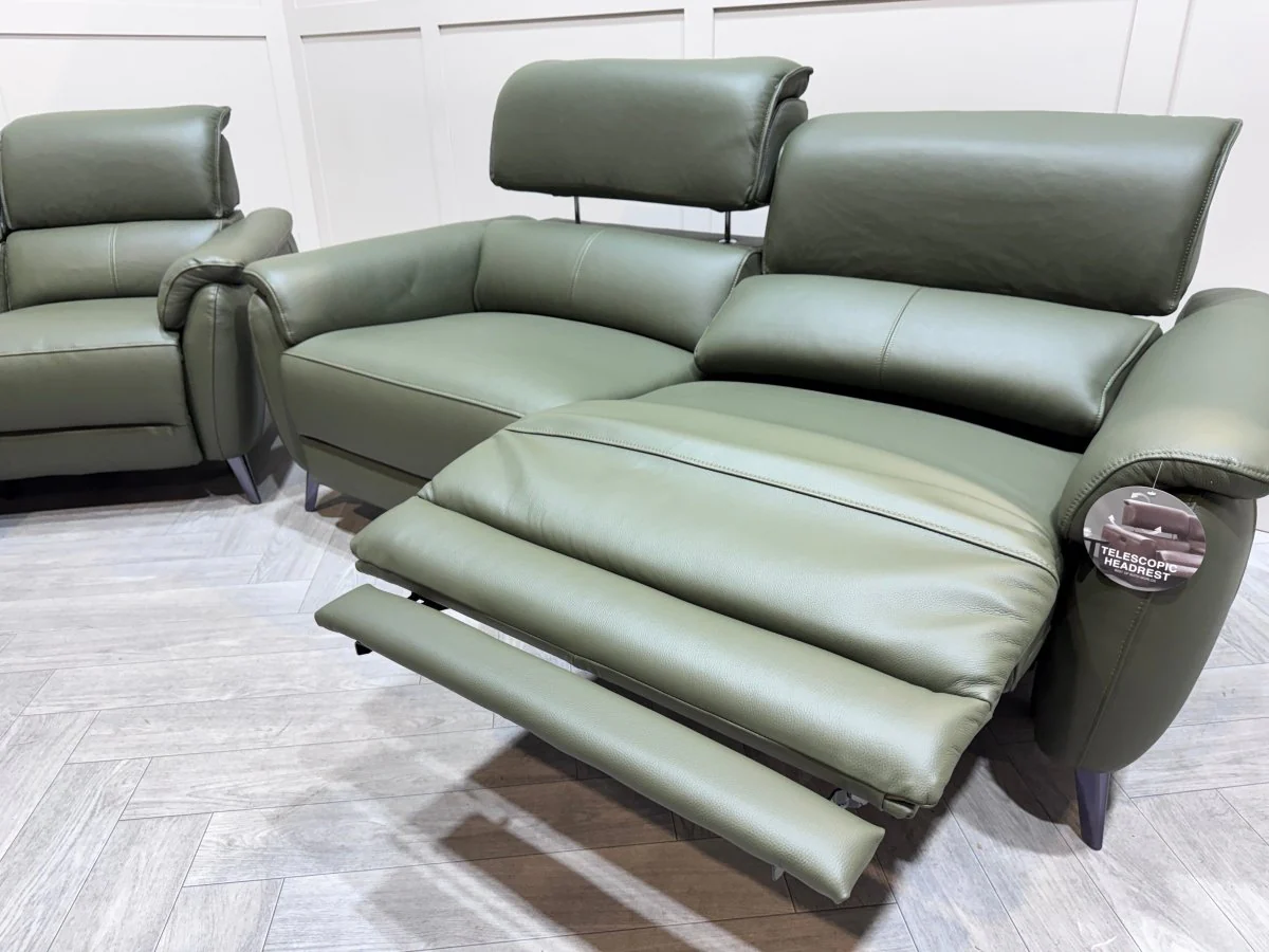 Jade 3 + 2 Seater Leather Power Reclining Sofa with Telescopic Headrests, Pine - Image 13