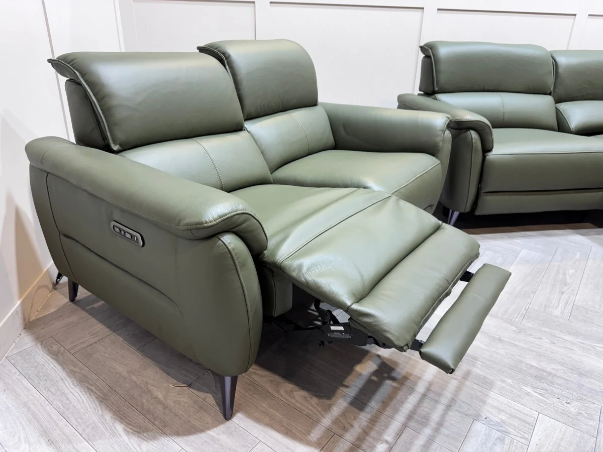Jade 3 + 2 Seater Leather Power Reclining Sofa with Telescopic Headrests, Pine - Image 14
