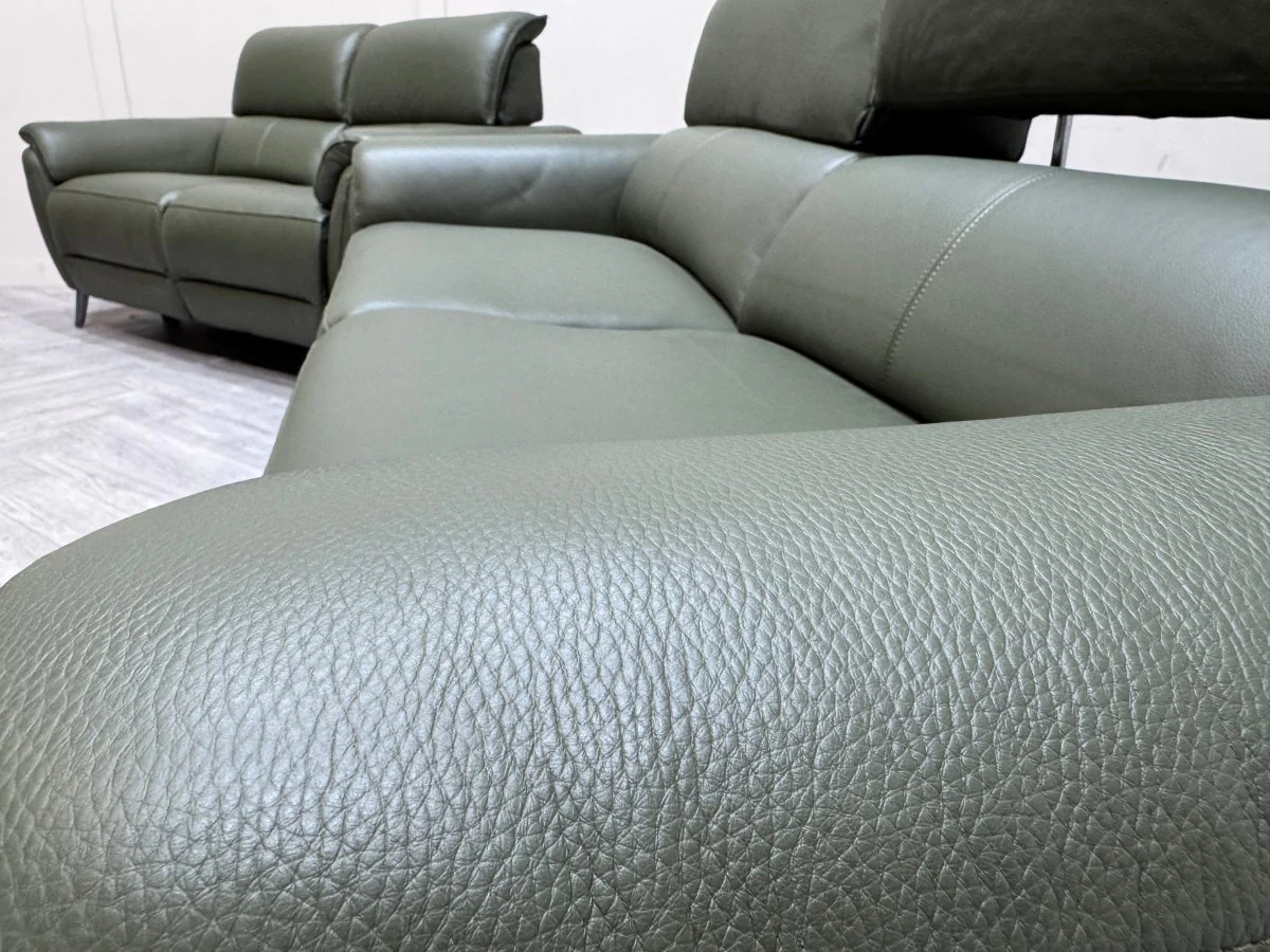 Jade 3 + 2 Seater Leather Power Reclining Sofa with Telescopic Headrests, Pine - Image 8