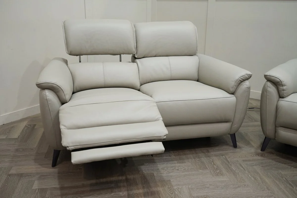 Jade 3 + 2 Seater Leather Power Reclining Sofa with Telescopic Headrests, Lead Grey - Image 10