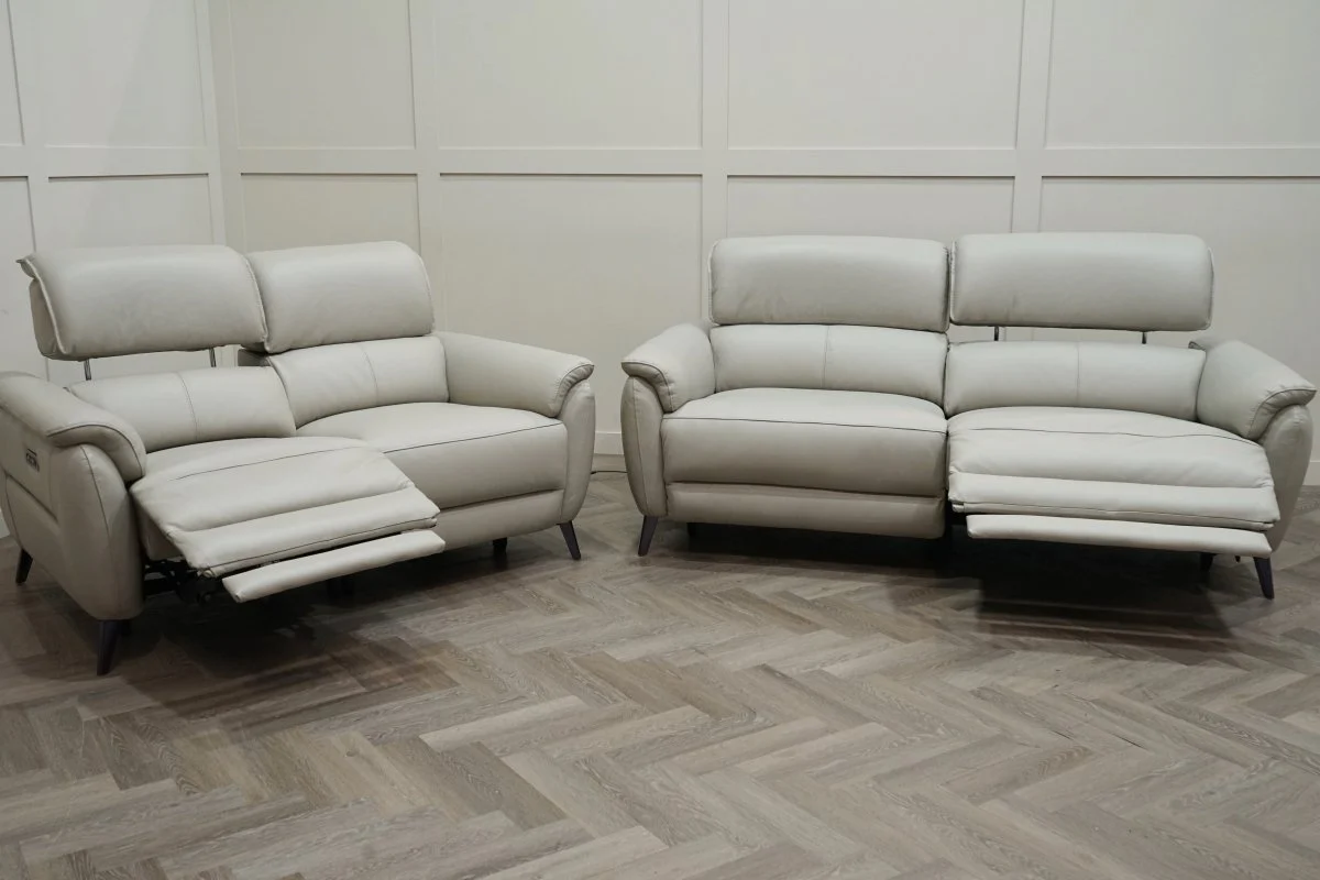 Jade 3 + 2 Seater Leather Power Reclining Sofa with Telescopic Headrests, Lead Grey - Image 12