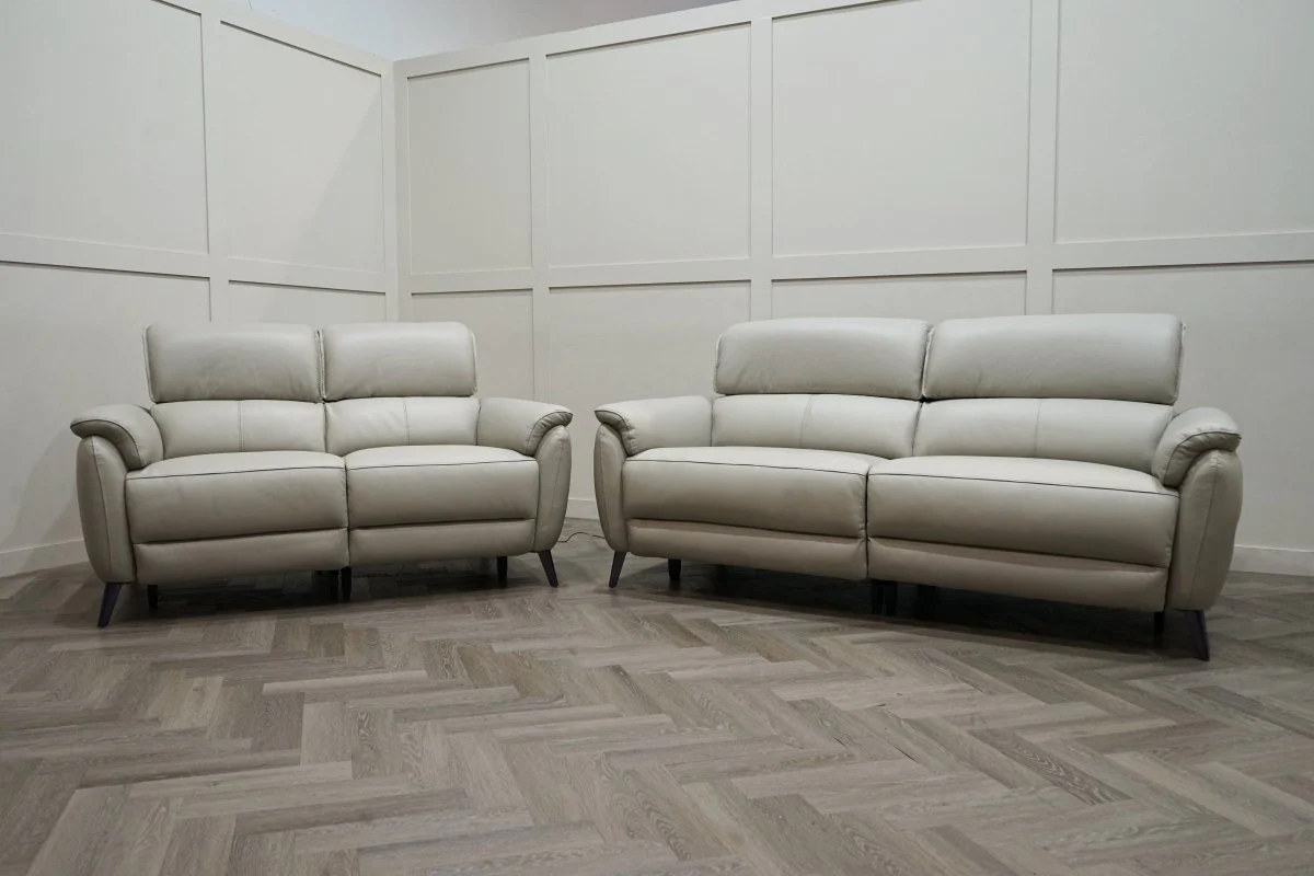 Jade 3 + 2 Seater Leather Power Reclining Sofa with Telescopic Headrests, Lead Grey - Image 5