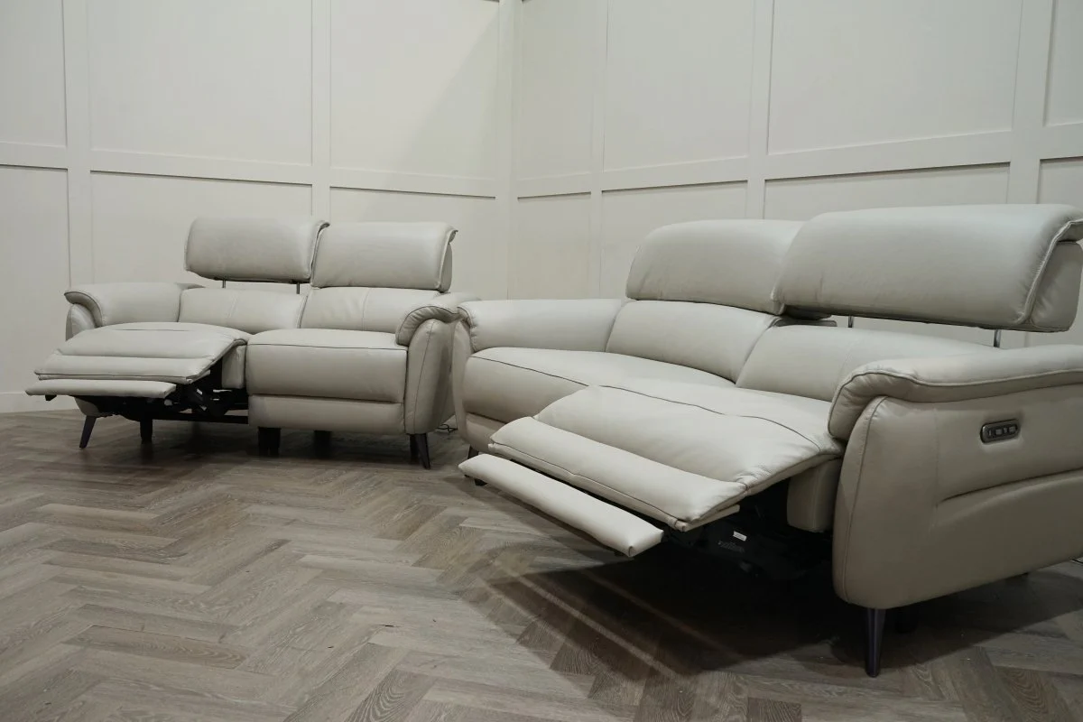 Jade 3 + 2 Seater Leather Power Reclining Sofa with Telescopic Headrests, Lead Grey - Image 7
