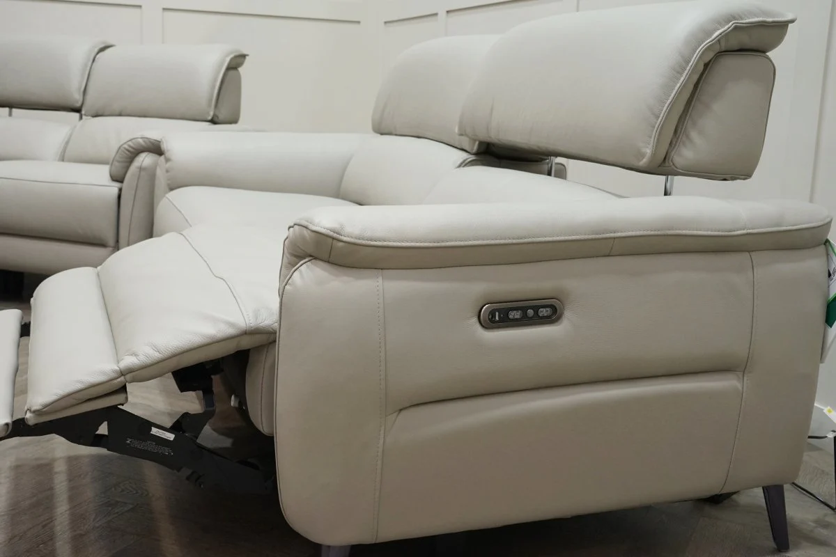 Jade 3 + 2 Seater Leather Power Reclining Sofa with Telescopic Headrests, Lead Grey - Image 8