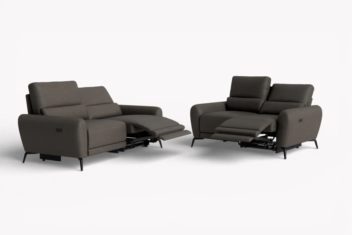 Jasmine 3 + 2 Seater Leather Sofa Set, Borelli Steel