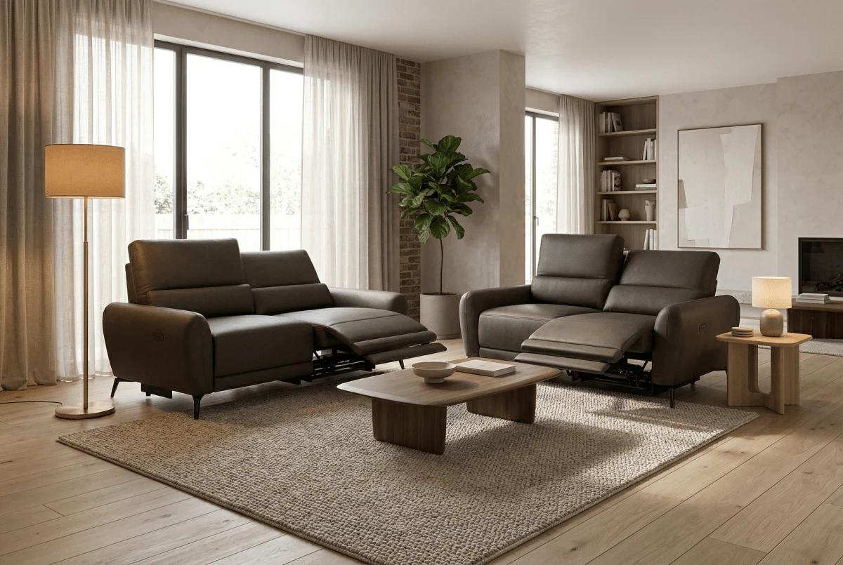Jasmine 3 + 2 Seater Leather Sofa Set, Borelli Steel - Image 2
