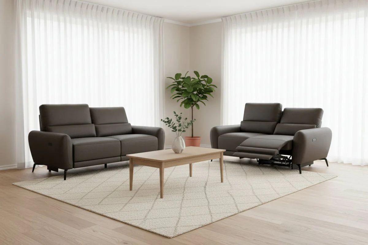 Jasmine 3 + 2 Seater Leather Sofa Set, Borelli Steel - Image 3